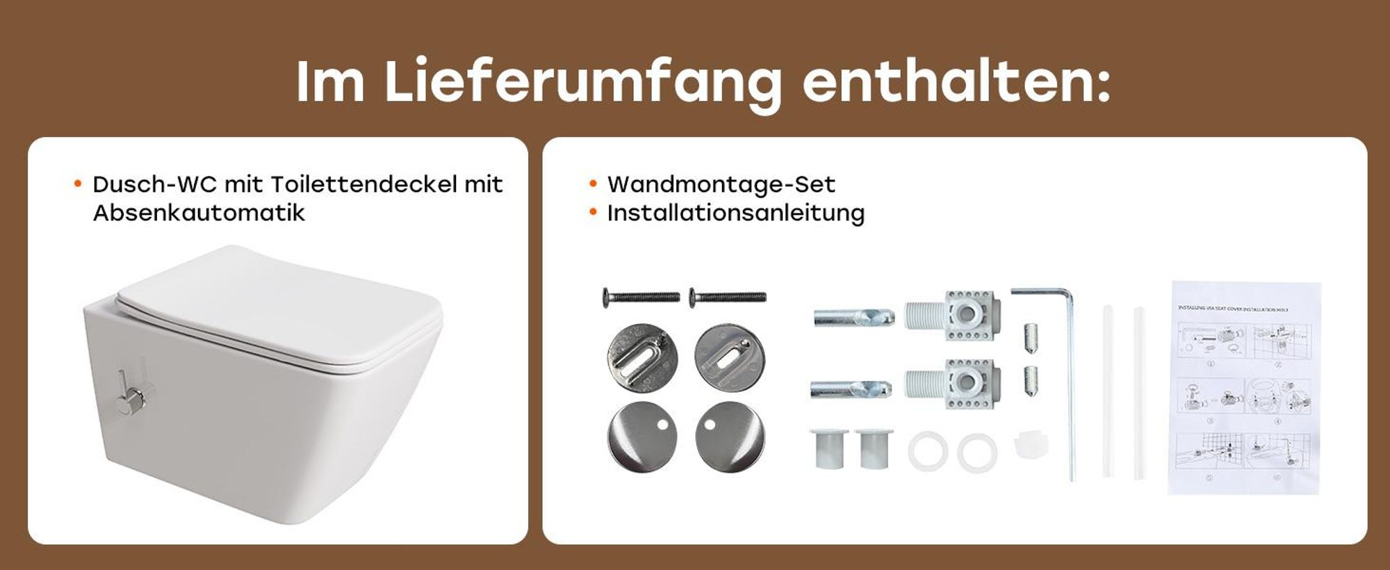 HOROW Dusch WC mit Integrierter Düse, Spülrandlos Hänge WC mit Bidet Funktion, Taharet WC mit Absenkautomatik WC Sitz, Kalt-Warm Wasser