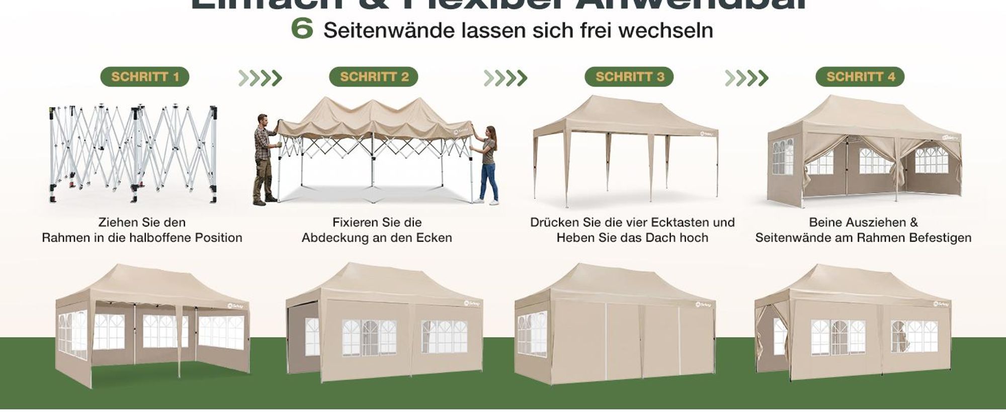 Sekey Faltpavillon 3x6 Wasserdicht mit 6 Seitenwänden, UV50+ Gartenpavillon Partyzelt, Taupe