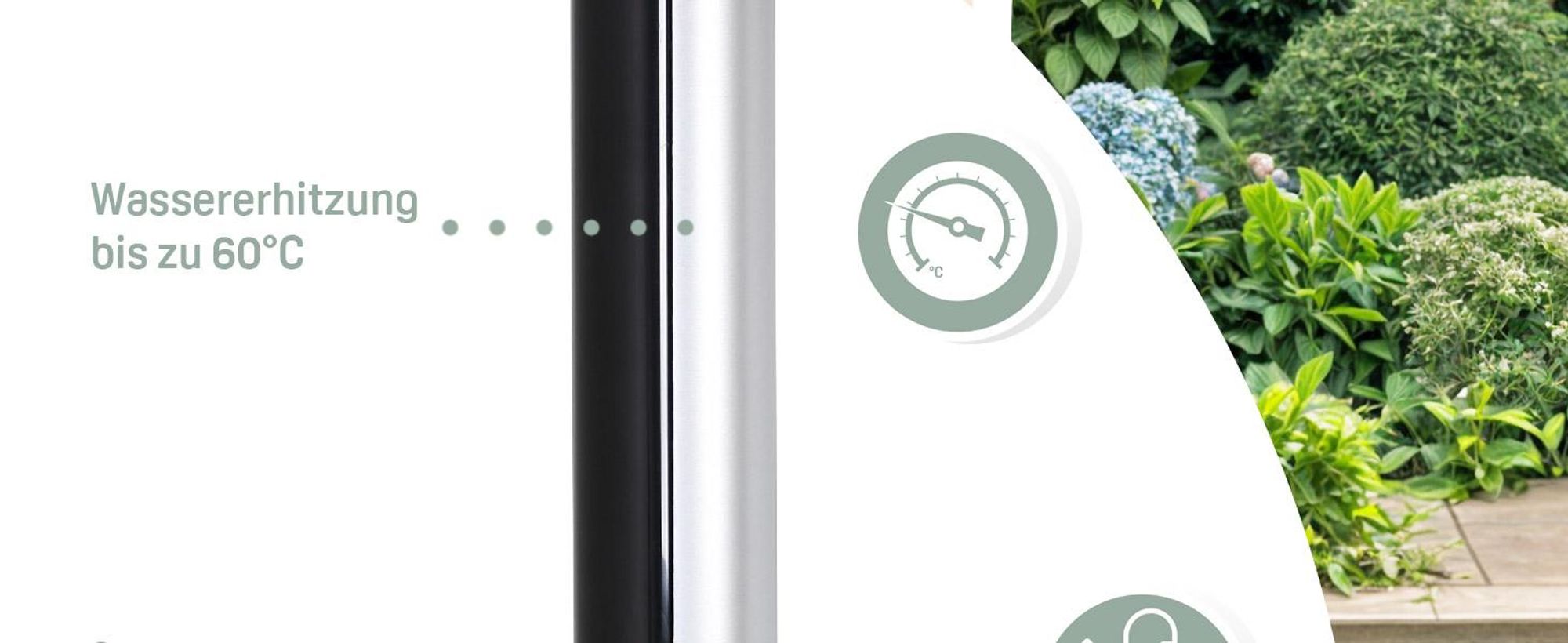 MONZANA Solardusche 35L für Garten, 216 cm hoch, UV-beständig, schwenkbarer Duschkopf & Wasserhahn