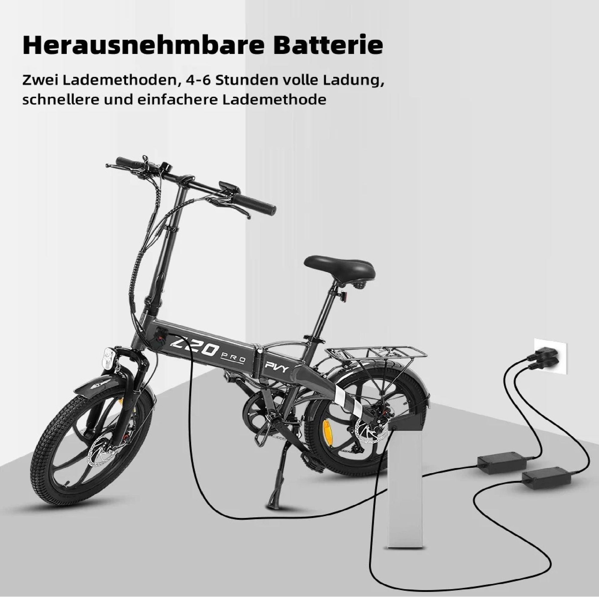 PVY Z20 Pro Elektrisches Fahrrad - 250W Motor 36V10.4AH Batterie 80KM Reichweite Mechanische Scheibenbremse - Grau