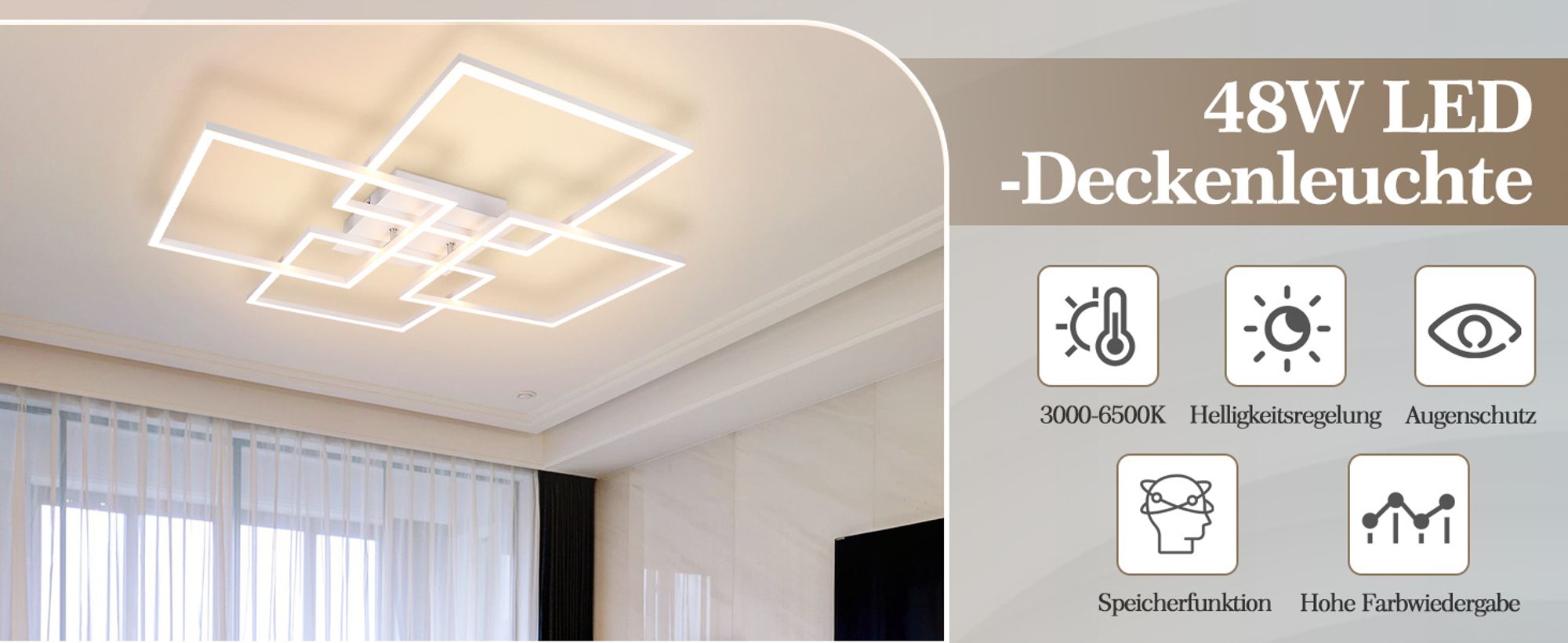 ZMH Deckenleuchte LED Deckenlampe Wohnzimmer 4 Weiß Rahmen Schlafzimmerlampe Modern Wohnzimmerlampe 32W 3000K Küchenlampe Warmweiß Esszimmerlampe Rechteckig Design für Schlafzimmer Esszimmer