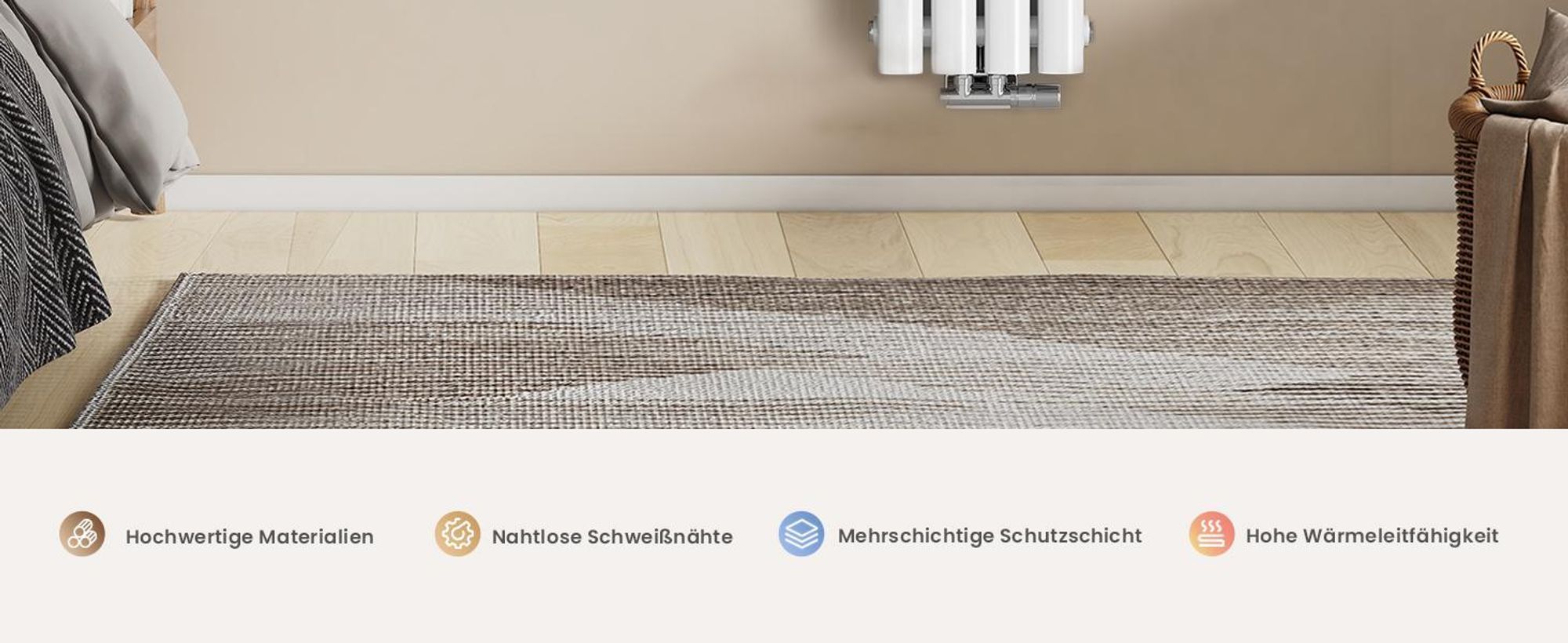 EMKE Design-Röhrenheizkörper für Warmwasserbetrieb Mittelanschluss Vertikal Oval Einlagig 177 Watt 24 cm x 60 cm Weiß ohne Heizstab