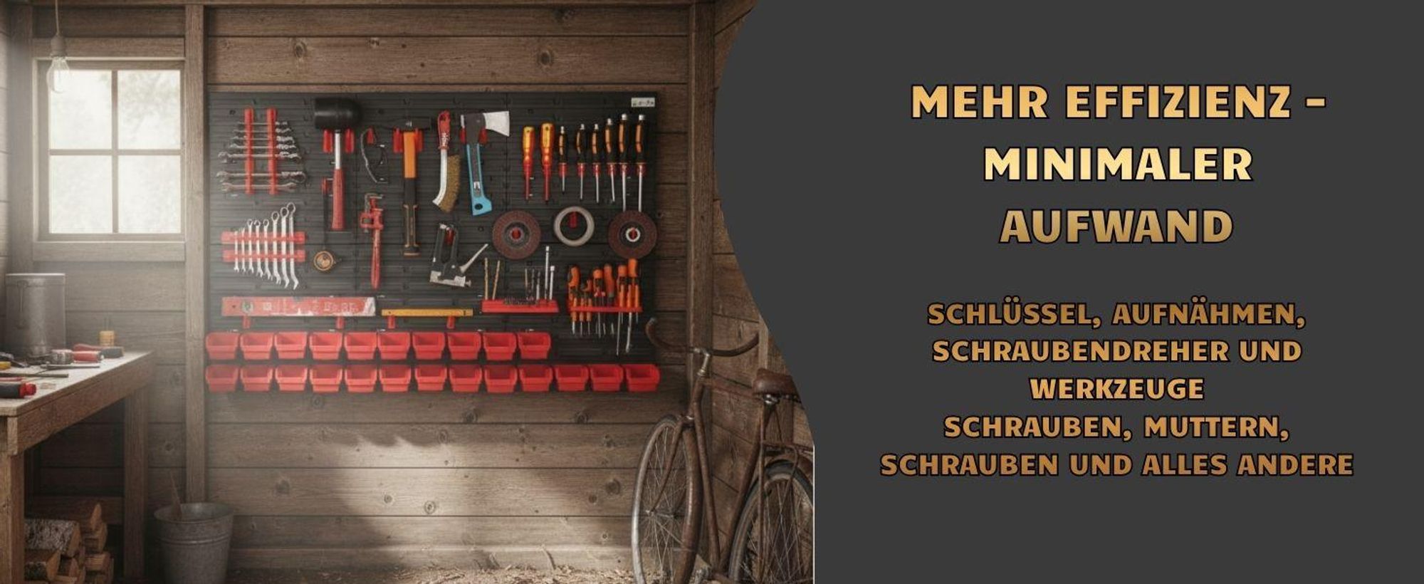 Werkzeugwand Wandregal mit 116x78cm Abmessungen Behälter 23 tlg.  Set im Schwarz/Rot Werkzeughalter Werkstattregal aus Kunststoff Lagersystem Schüttenregal Extra Starke Regal Erweiterbar Lagerregal
