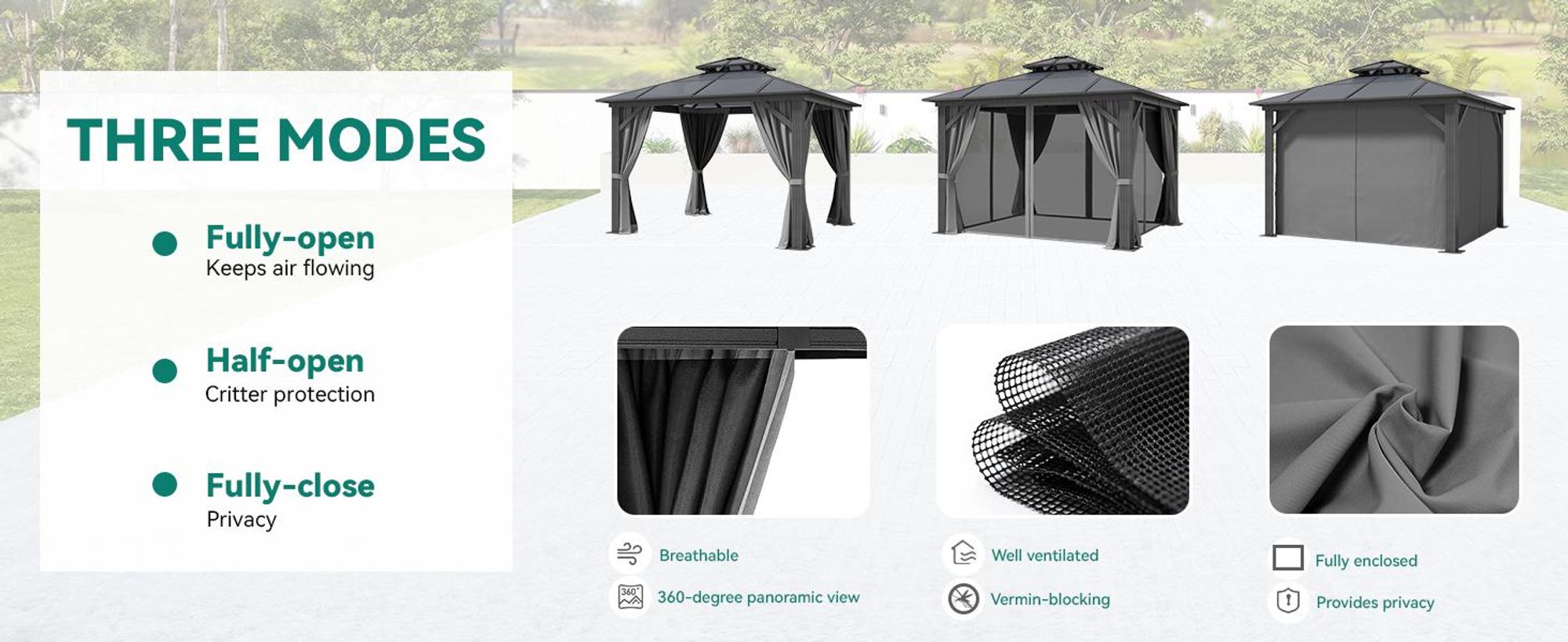 YITAHOME Pavillon 3x3 m, Winterfest Gazebo, Festem Dach, Stabil Winterfest Polycarbonat Hardtop Gartenpavillon, Grau