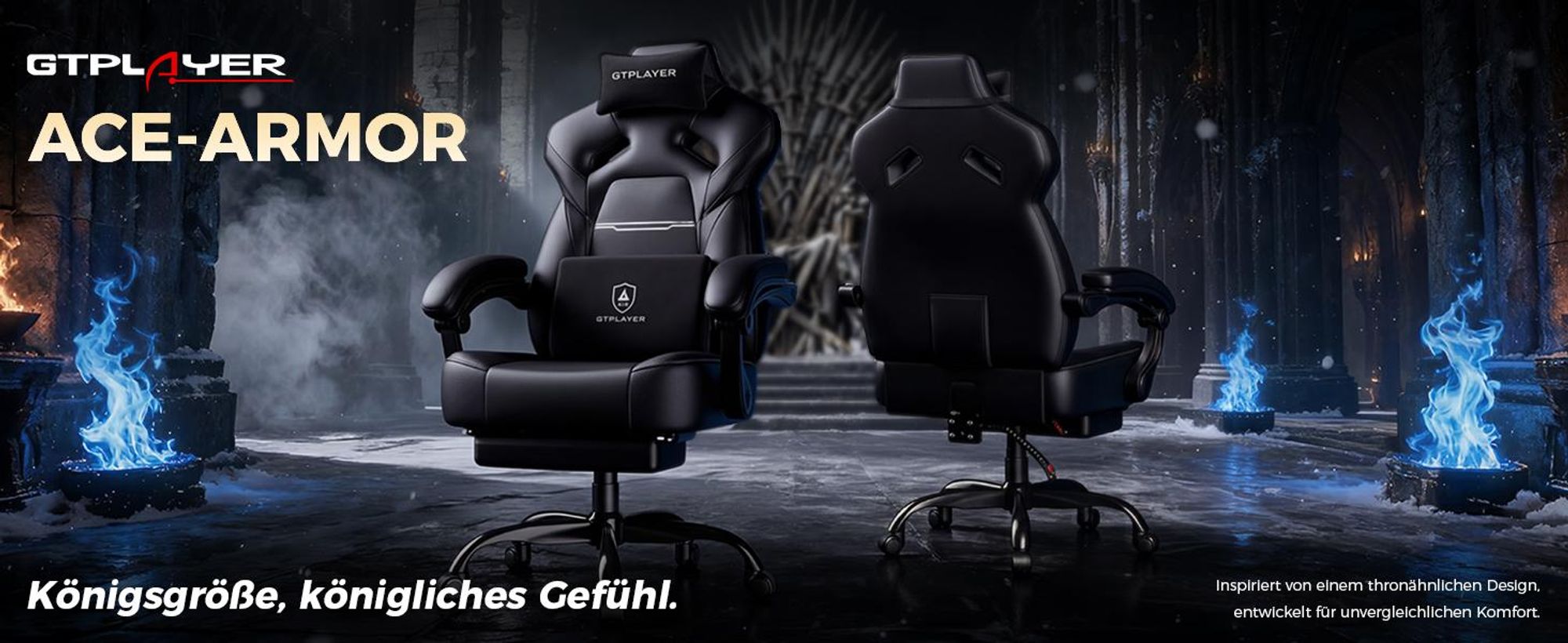GTPLAYER Gaming Stuhl Chair Gamer Sessel Gamer Stuhl mit Fußstütze Lendenkissen Kopfstütze Höhenverstellbar Verstellbaren Armlehnen mit Fußstütze Schw