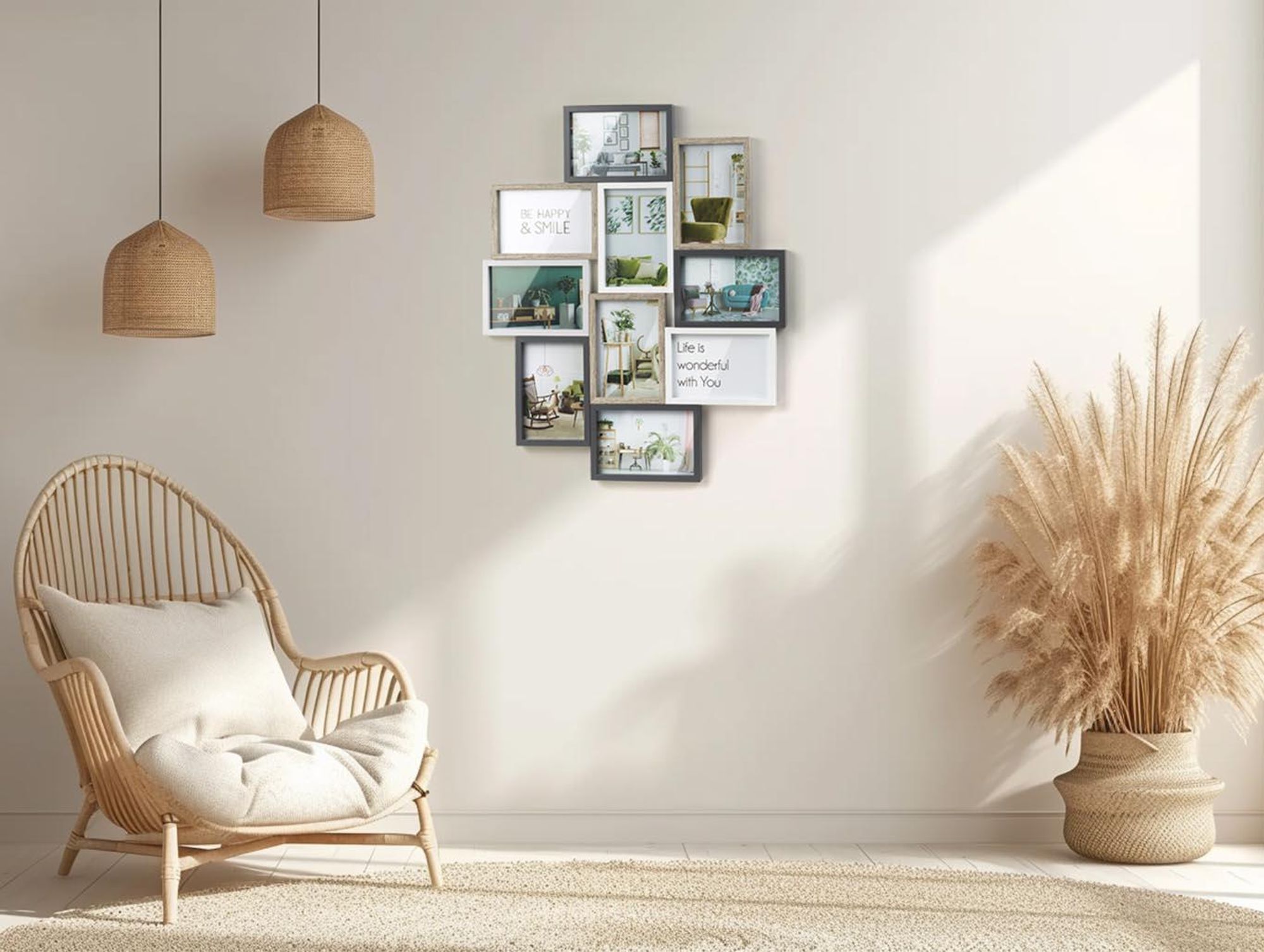 Kobolo Bilderrahmen-Collage - AVA - Holz - grau natur - 10 Bilder - 59x47 cm - Fotowand Fotorahmen Bildergalerie mehrere Fotos Picture frame collage