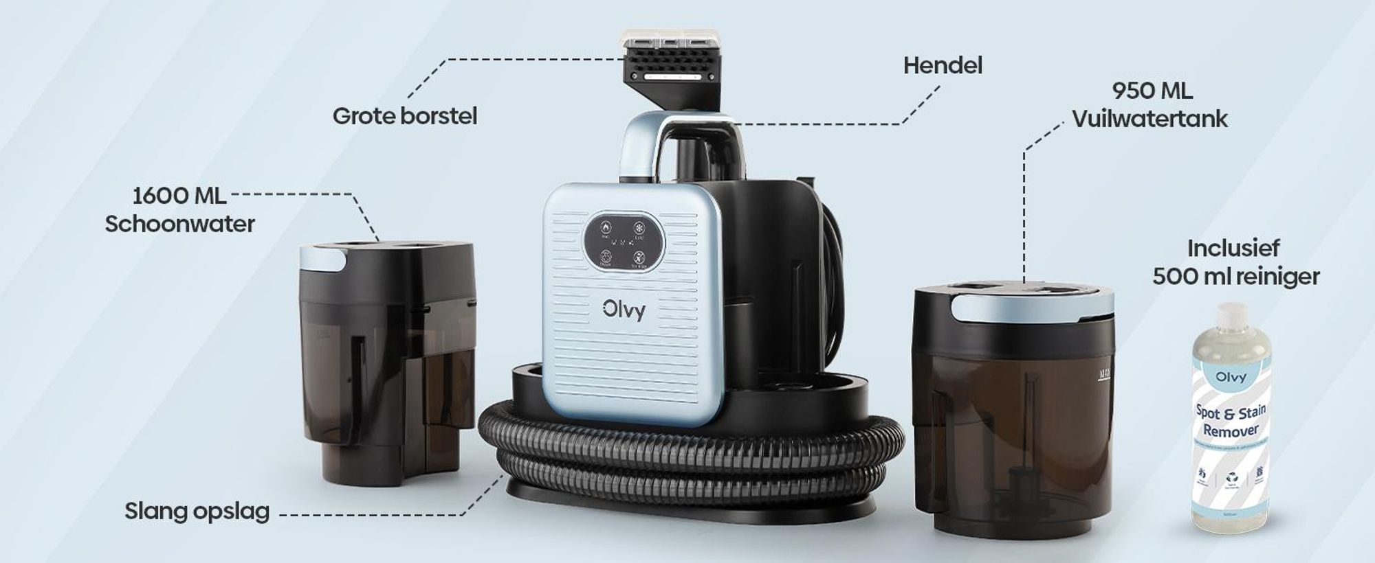 Olvy Waschsauger PRO: Stoomreiniger voor meubels, tapijtreiniger inclusief accessoires, natzuiger voor banken, matrassen, auto's en tapijten