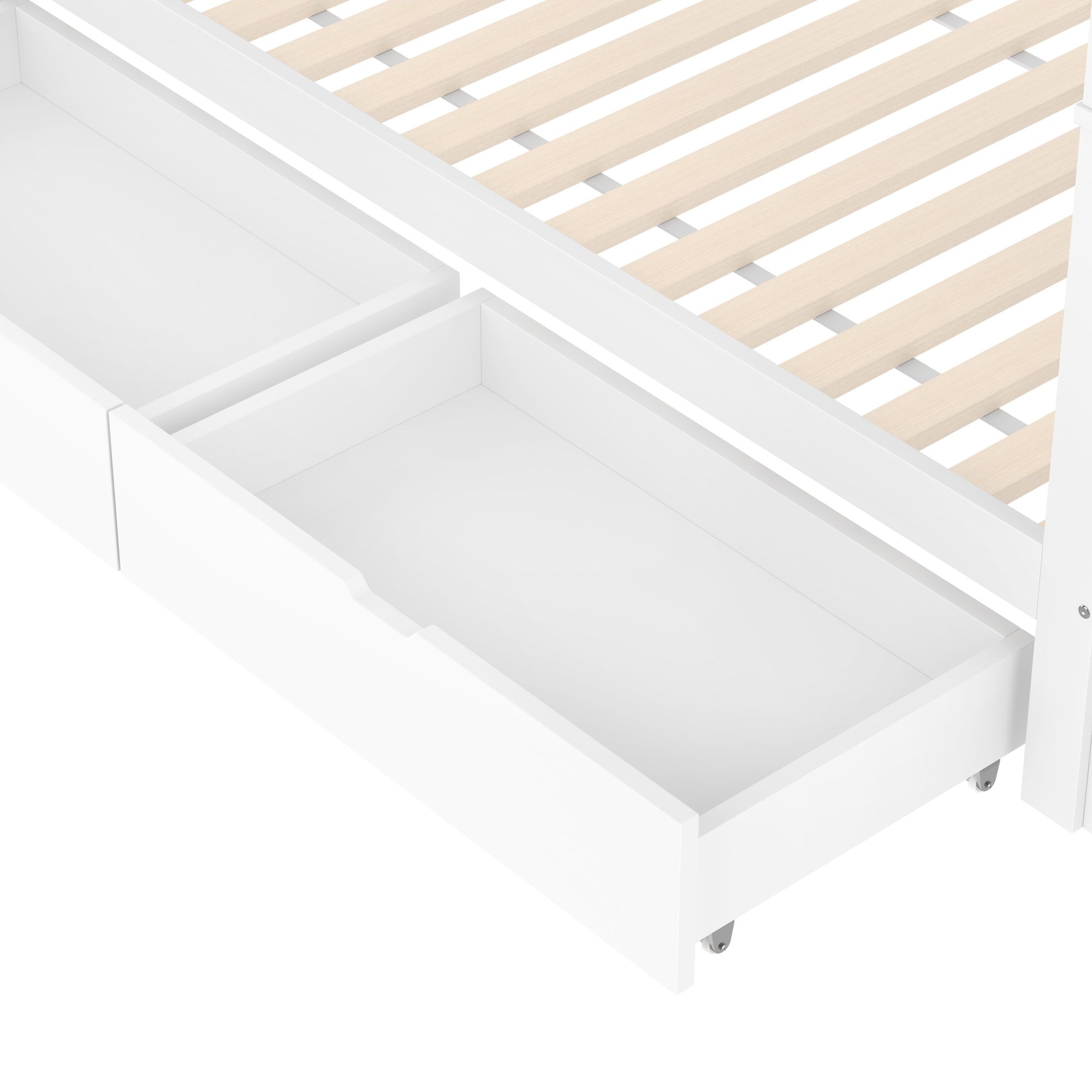 Merax Etagenbett 90x200cm, Stockbett mit Lagertreppe, 2 Schubladen, hohem Geländer, Zäune, Hochbett, Kinderbett, Massivholzbett, Weiß