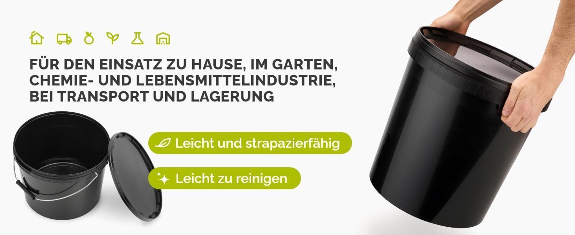 Garronda Eimer mit Deckel 30 L für die Lagerung von Lebensmittel- und Chemischen Produkten 1 Stück Schwarz GD-0104