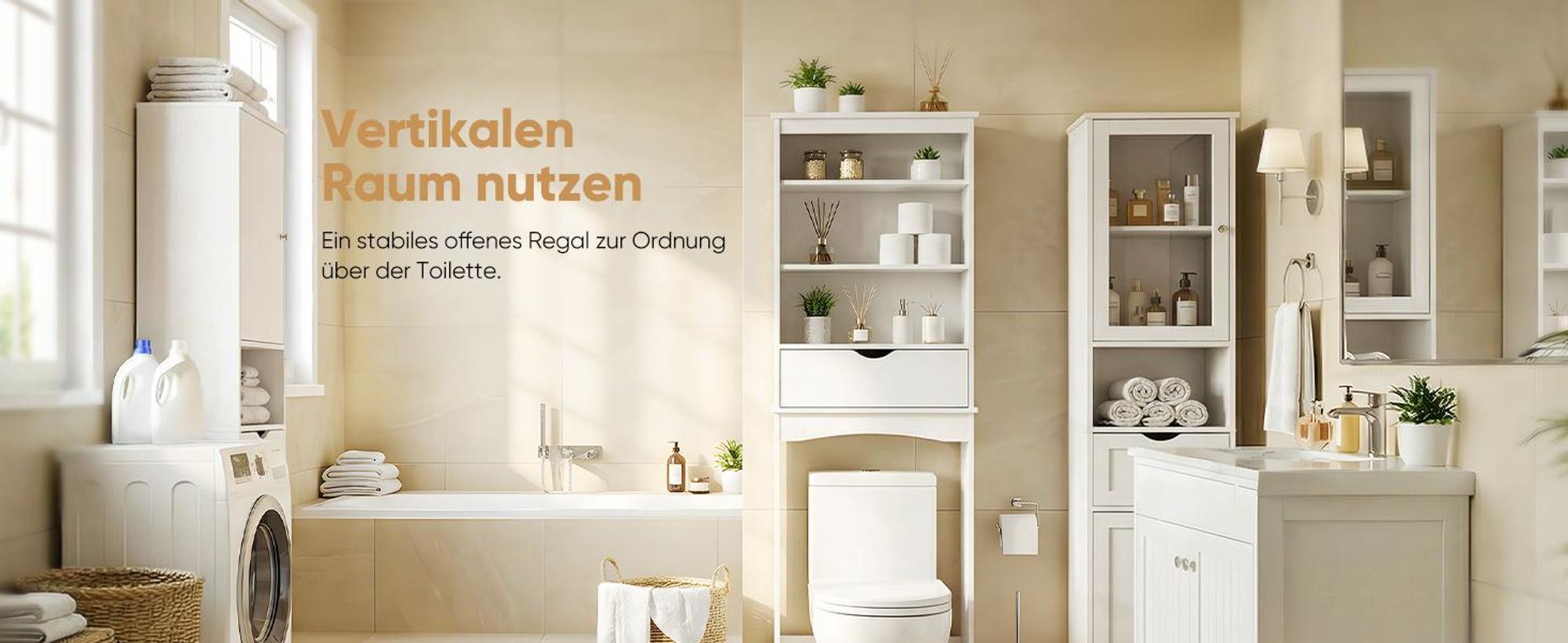 HOKEEPER Badschrank, Toilettenregal, Hochschrank, Freistehendes WC-Regal mit Schublade & 3 verstellbaren Ablagen – toilettenschrank, 54× 23 × 168 cm
