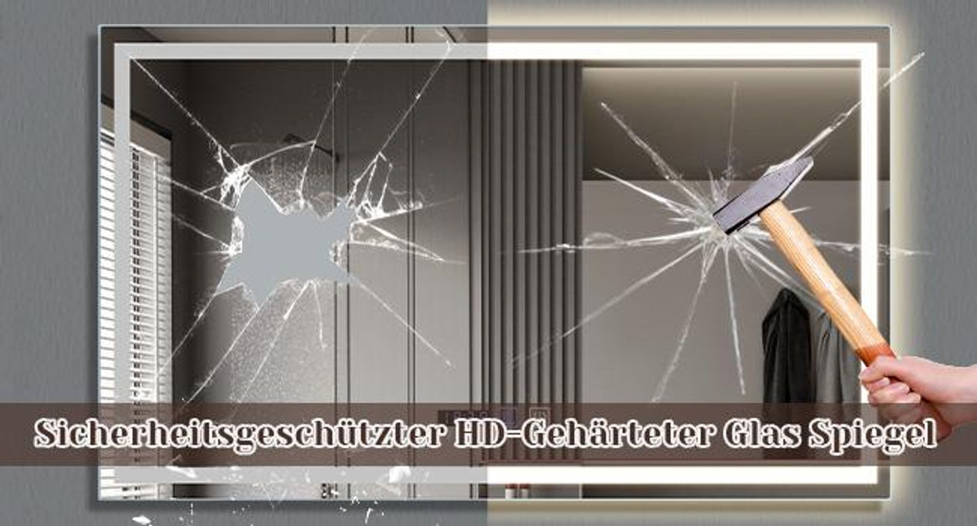 ZMH Badspiegel mit Beleuchtung 100x60cm Wandspiegel  IP44 mit Touch Uhr Entfogger Funktion Lichtspiegel Dimmbar 3000K-6500K