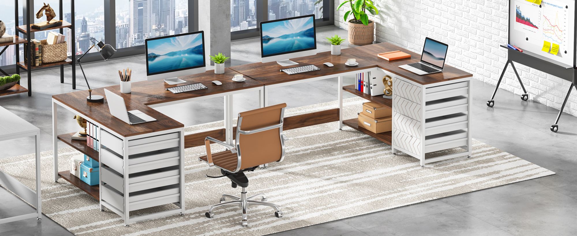 Tribesigns L-förmiger Computertisch, 150 cm Eckschreibtisch mit Regalen, umkehrbarer L-förmiger Bürotisch Studie Schreibtisch Arbeitsplatz, Walnuss