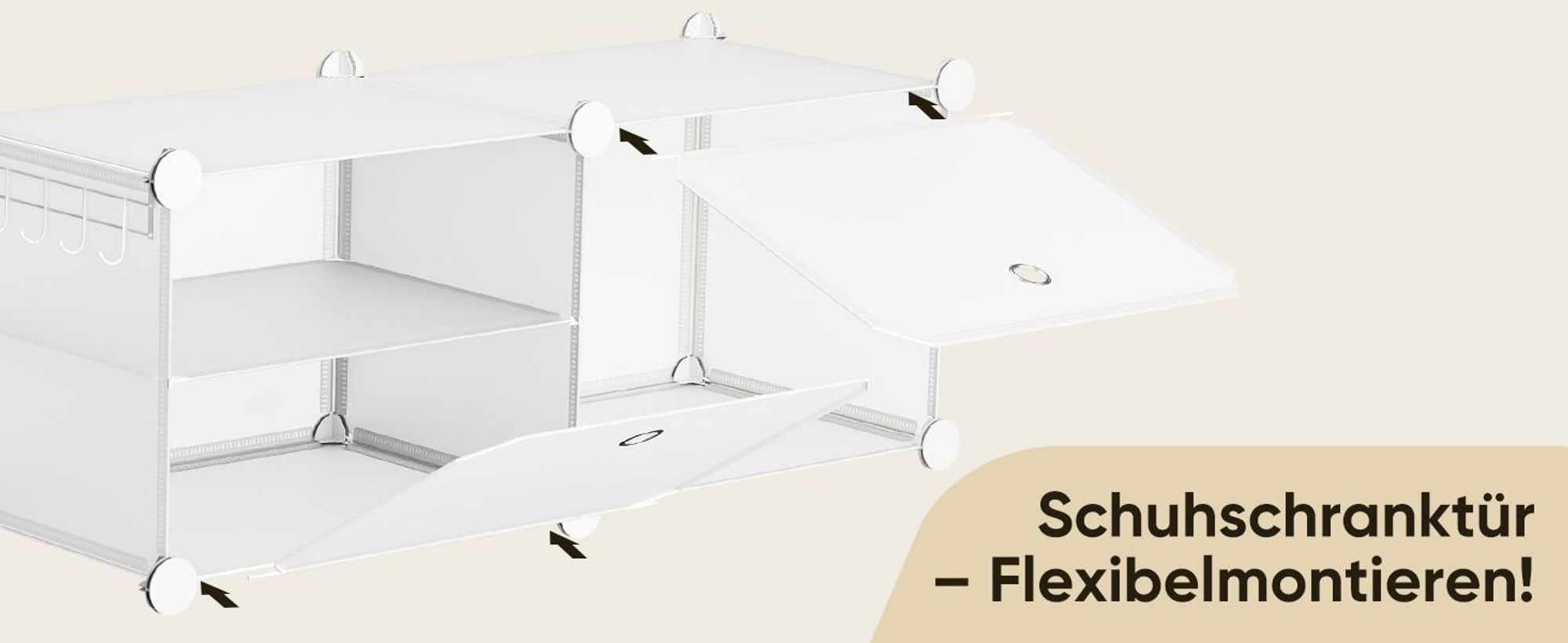 Sekey Schuhschrank Schuhregal für Flur mit 8 Fächern – für 32 Paar Schuhe, DIY Schuhablage, Kunststoff Schuhaufbewahrung, weiß