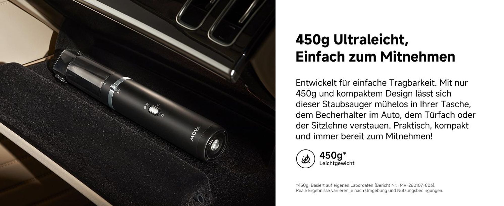 MOVA H10 Kabelloser Staubsauger, 18.000Pa Saugkraft, 3-in-1 Handstaubsauger, LED-Licht, Sicherheitshammer, Ultraleicht 450g, Für Auto & Zuhause