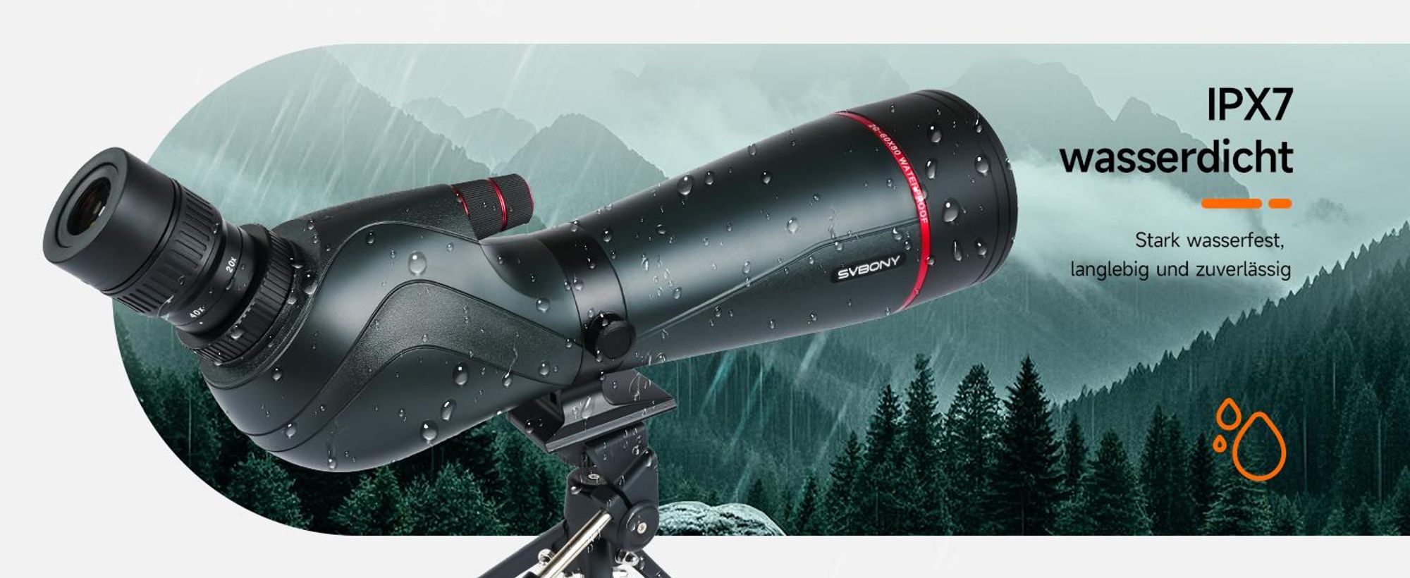 Svbony SV406 20-60x80mm Spektiv, FMC BAK4 Porro Prism mit Dual Focus, 1,25 Zoll Okular, IPX7, mit Stativ und Tragetasche für Vogelbeobachtung Schießen