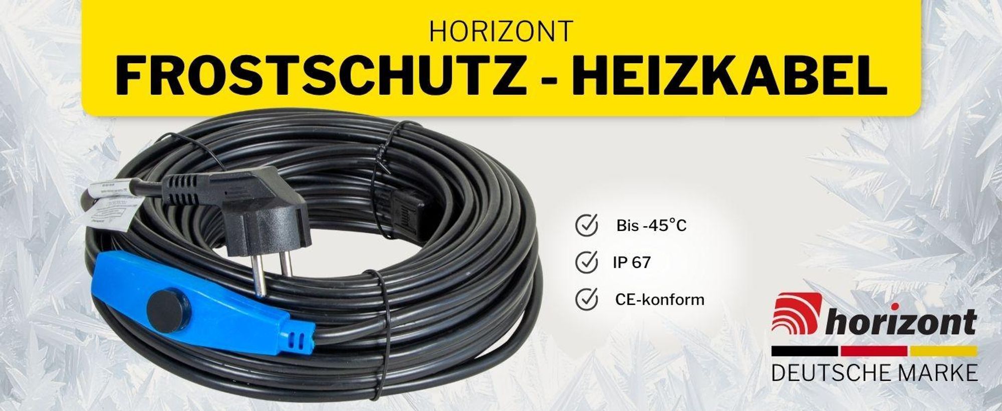 horizont Frostschutz-Heizkabel 230 V – 4 m - Heizband mit Thermostat für Wasserleitungen, frostfrei bis -45 °C
