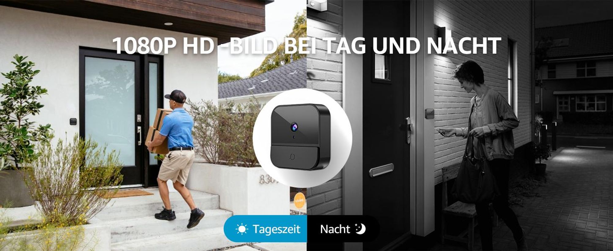 Video Türklingel, Kabellose Türklingel mit Kamera, Videotürklingel, 1080p-HD-Video, Zwei-Wege-Audio, 2.4G Wifi Video Doorbell Nachtsicht