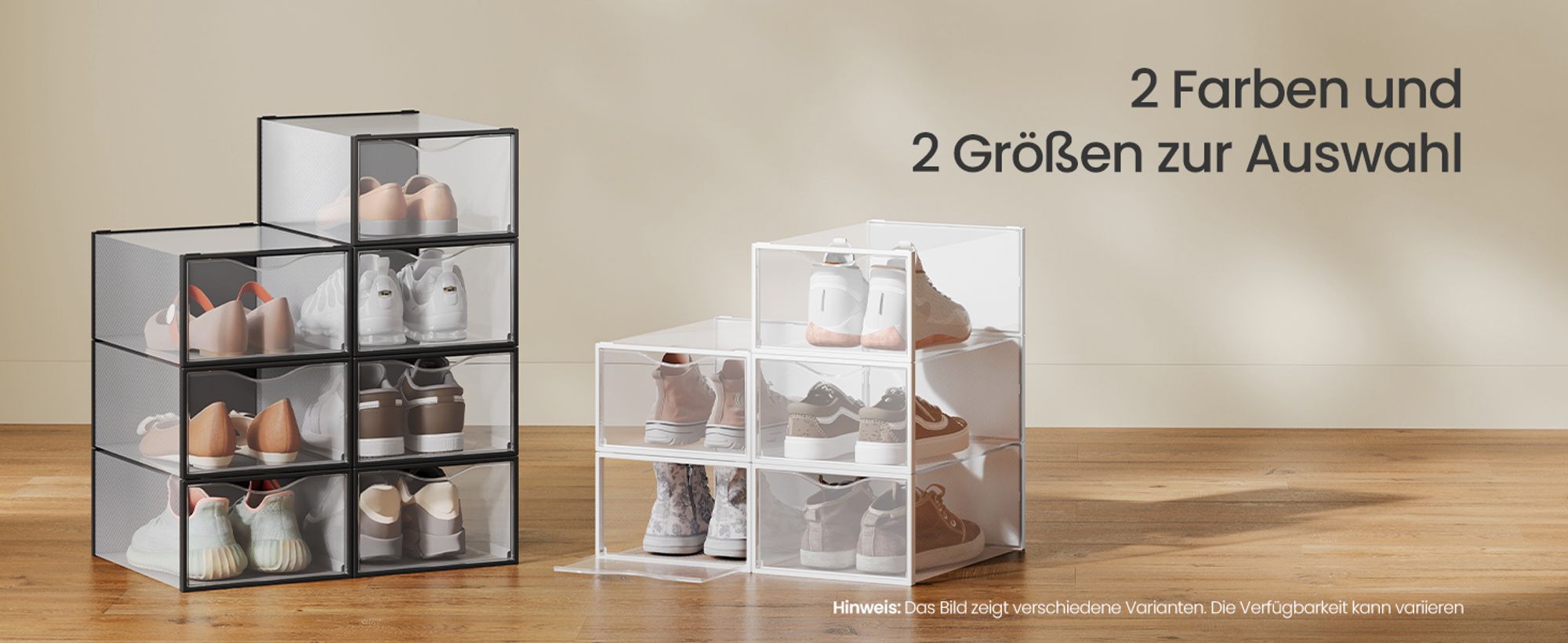 Schuhboxen, Schuh-Organizer aus Kunststoff, mit Tür, durchsichtig, 18er Set, stapelbar, einfache Montage, 33,2 x 23 x 14,5 cm