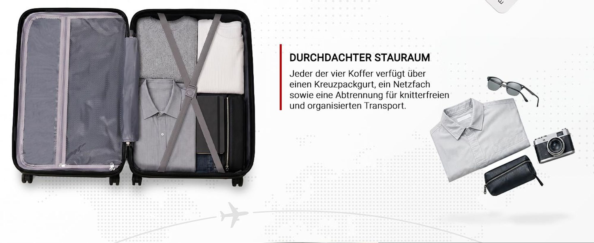 Devillo® Kofferset 4tlg. S-M-L-XL, Onyxblack - Trolley Koffer Reisekoffer Reisekofferset Gepäck Rollkoffer TSA 4 Rollen ABS-Hartschale Teleskopgriff