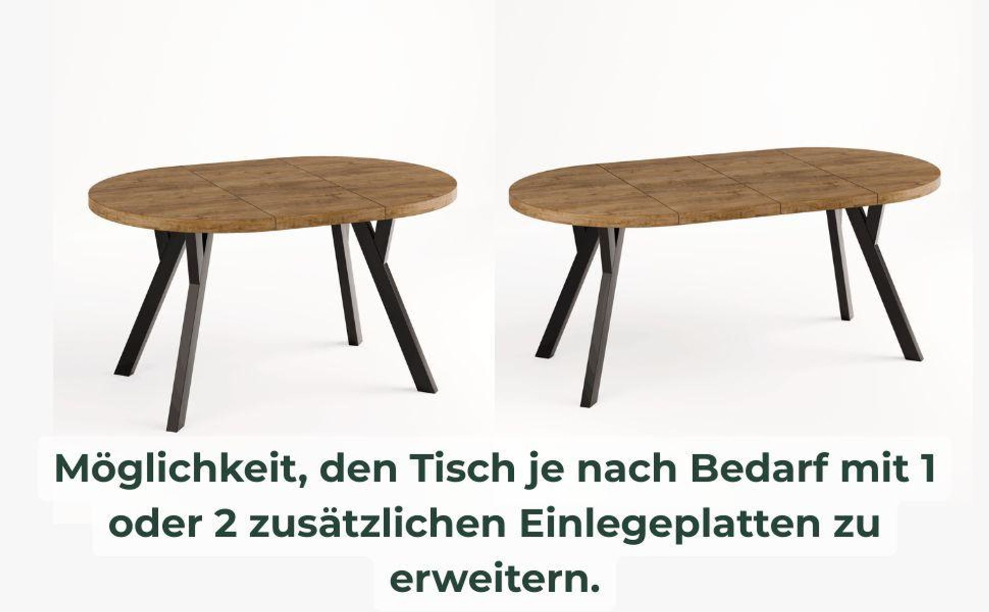 Giuseppe Runder Ausziehbarer Esstisch Durchmesser 90 / 135 / 180 cm,  Platz für 4-10 Personen Skandinavische LOFT Schwarze Holzbeine (Lefkas)