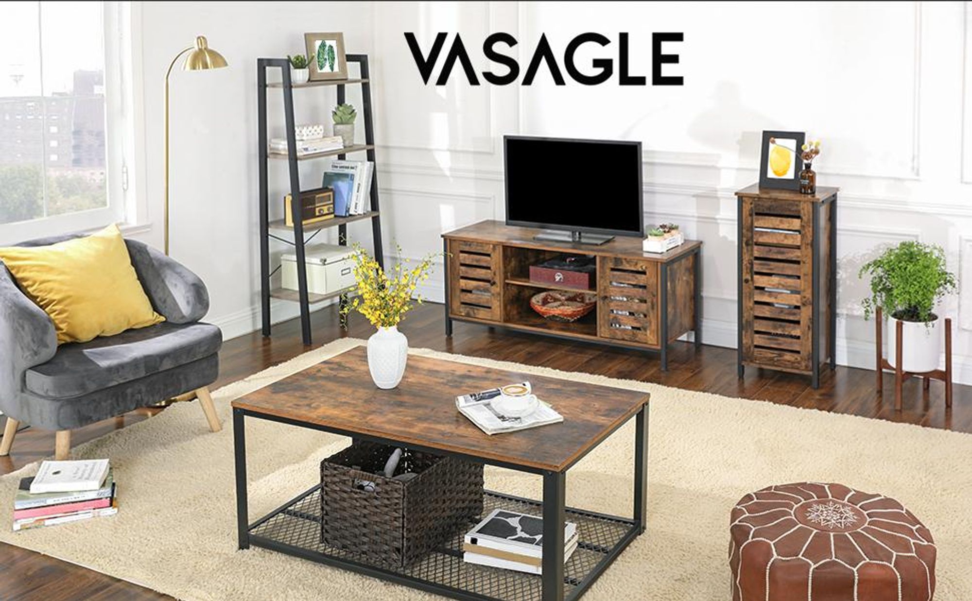 VASAGLE Lowboard TV-Schrank, 2 Schränken und 2 Regalebenen, Breite 110cm