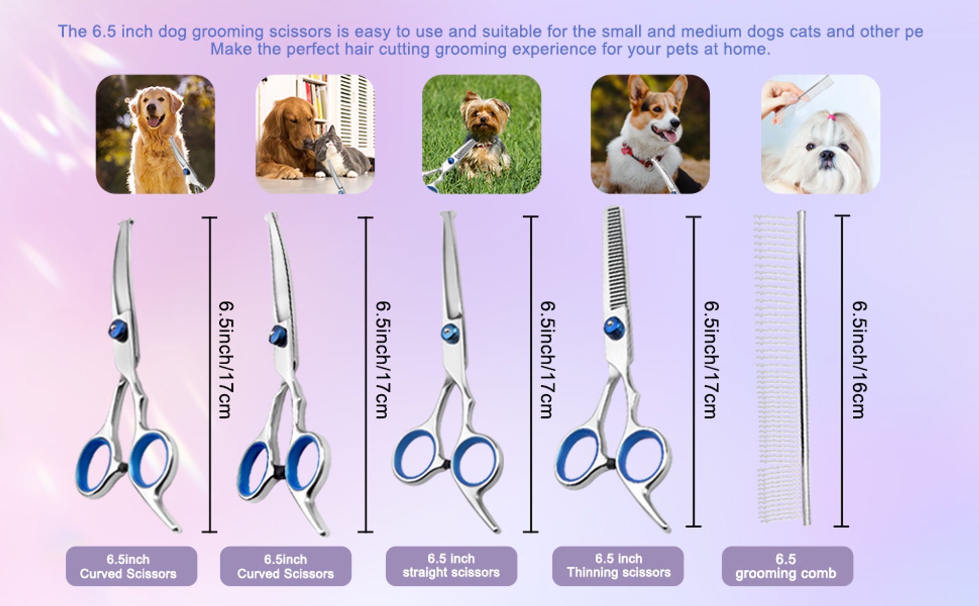 6 in 1 Hundeschere Set Profi, Edelstahl Fellschere für Hunde Katze , Ganzkörper, Gesicht, Nase, und Ohr