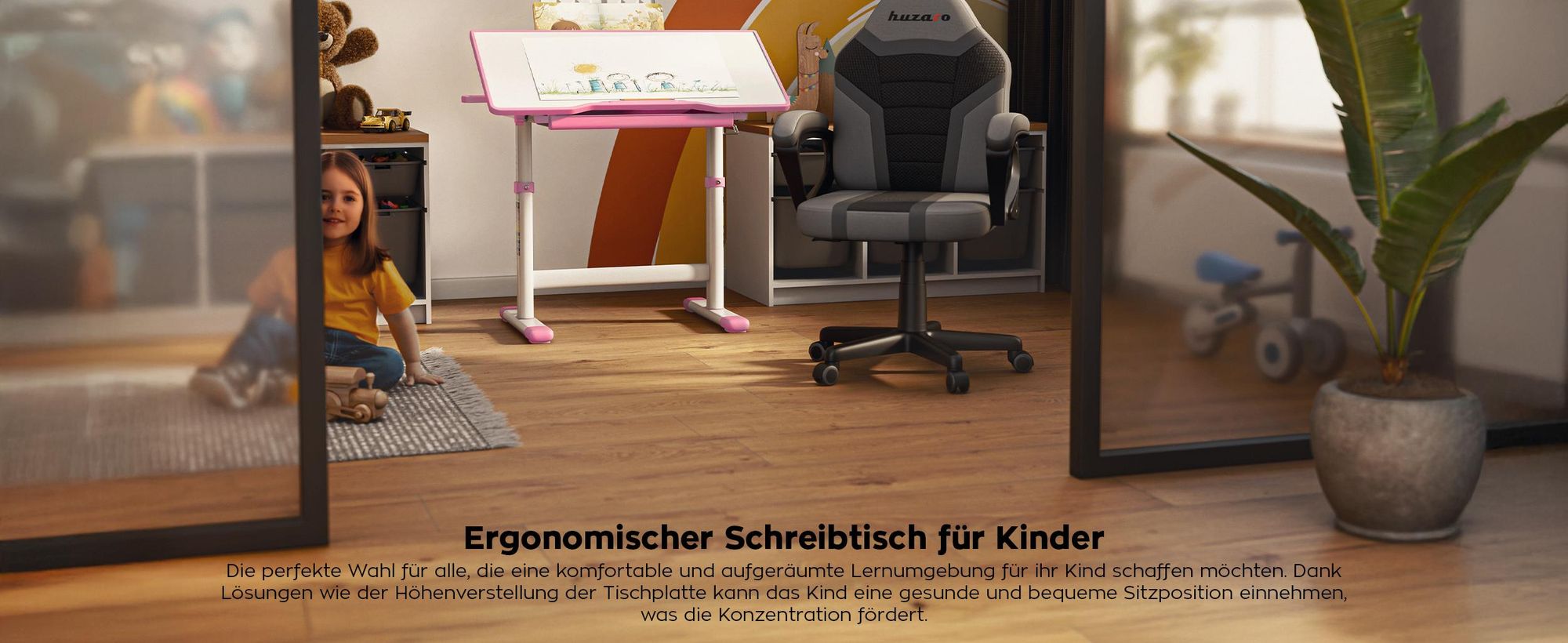 Kinderschreibtisch Mark Adler Study 3.0 Rosa – höhenverstellbar, neigbar, ergonomisch, mit Schublade und Buchhalterung