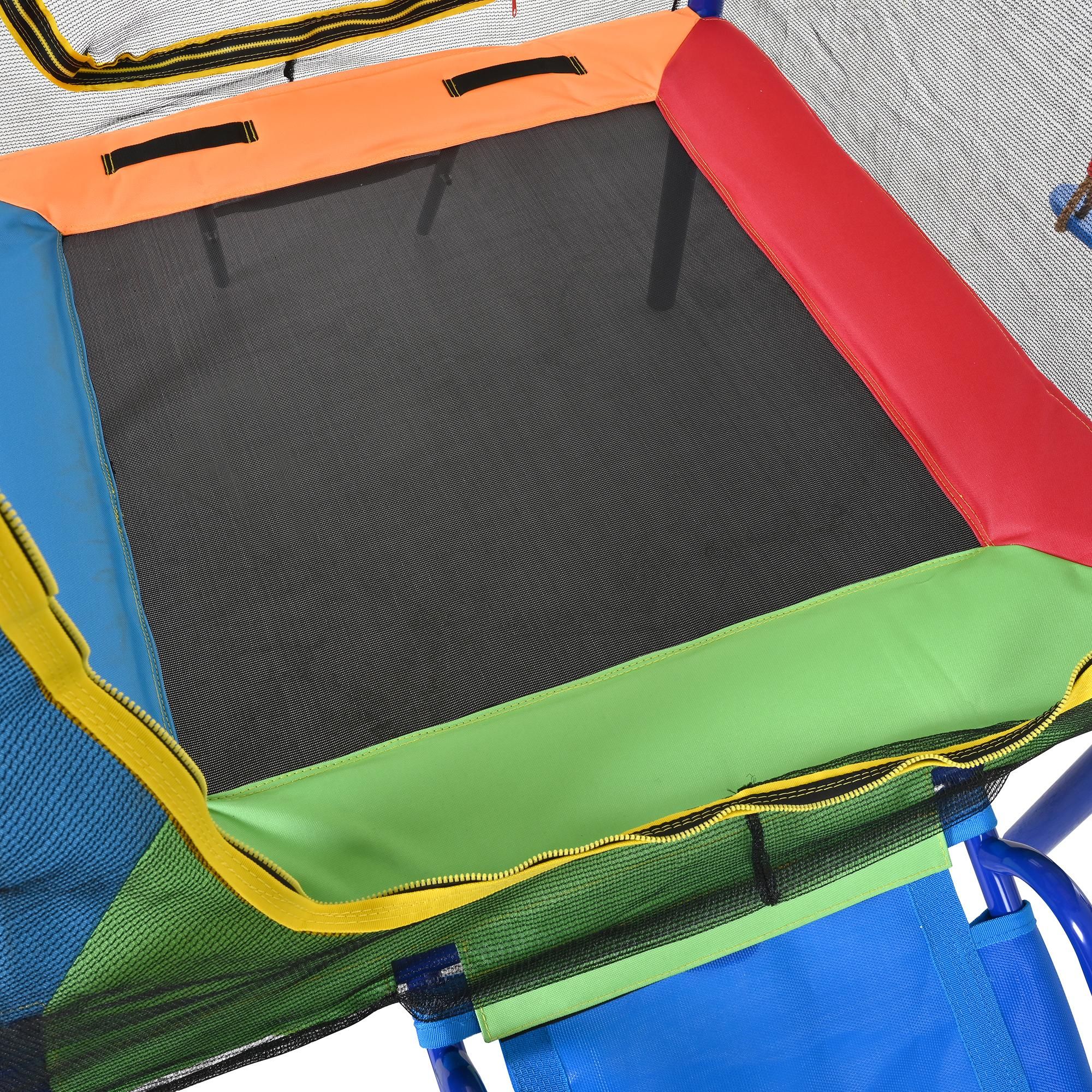 Flieks 4-in-1-Schaukelgestell, Spielturm mit Rutsche, Trampolin, Schaukel und Basketballkorb, Doppelschaukel Outdoor-Schaukel-Set, 336x217x238cm, Blau