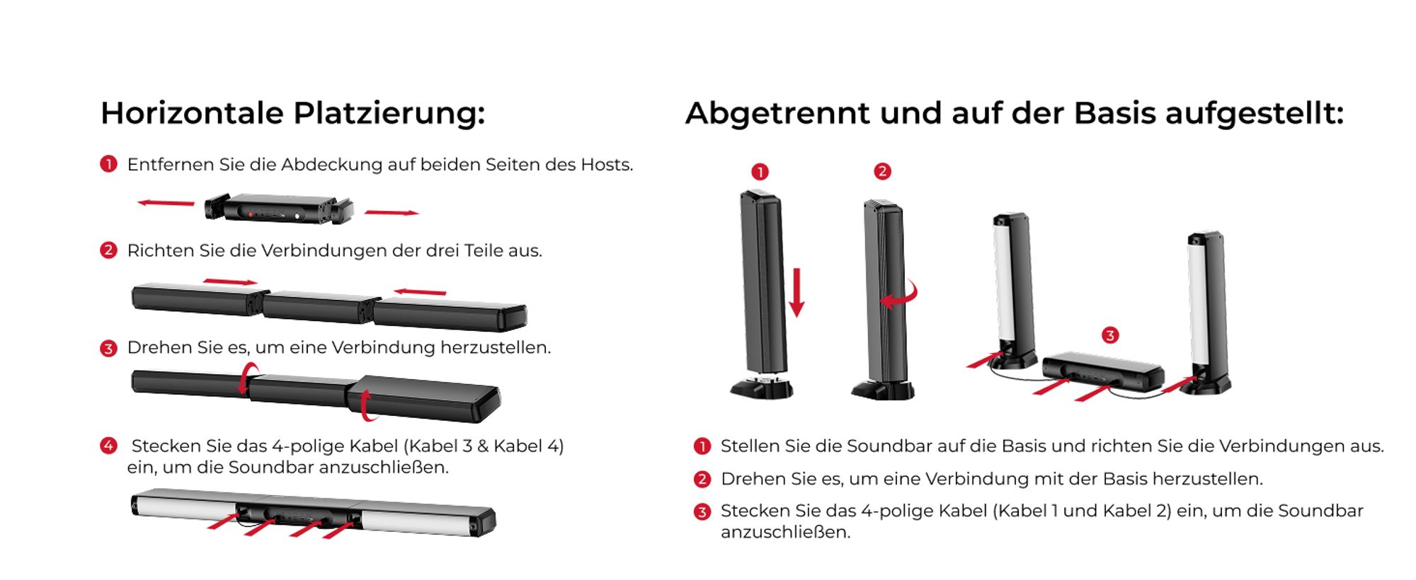 ULTIMEA 7.1ch abnehmbare Soundbar mit RGB Licht, Virtual Surround Sound System mit Subwoofer, 2 Surround Lautsprecher, 410W