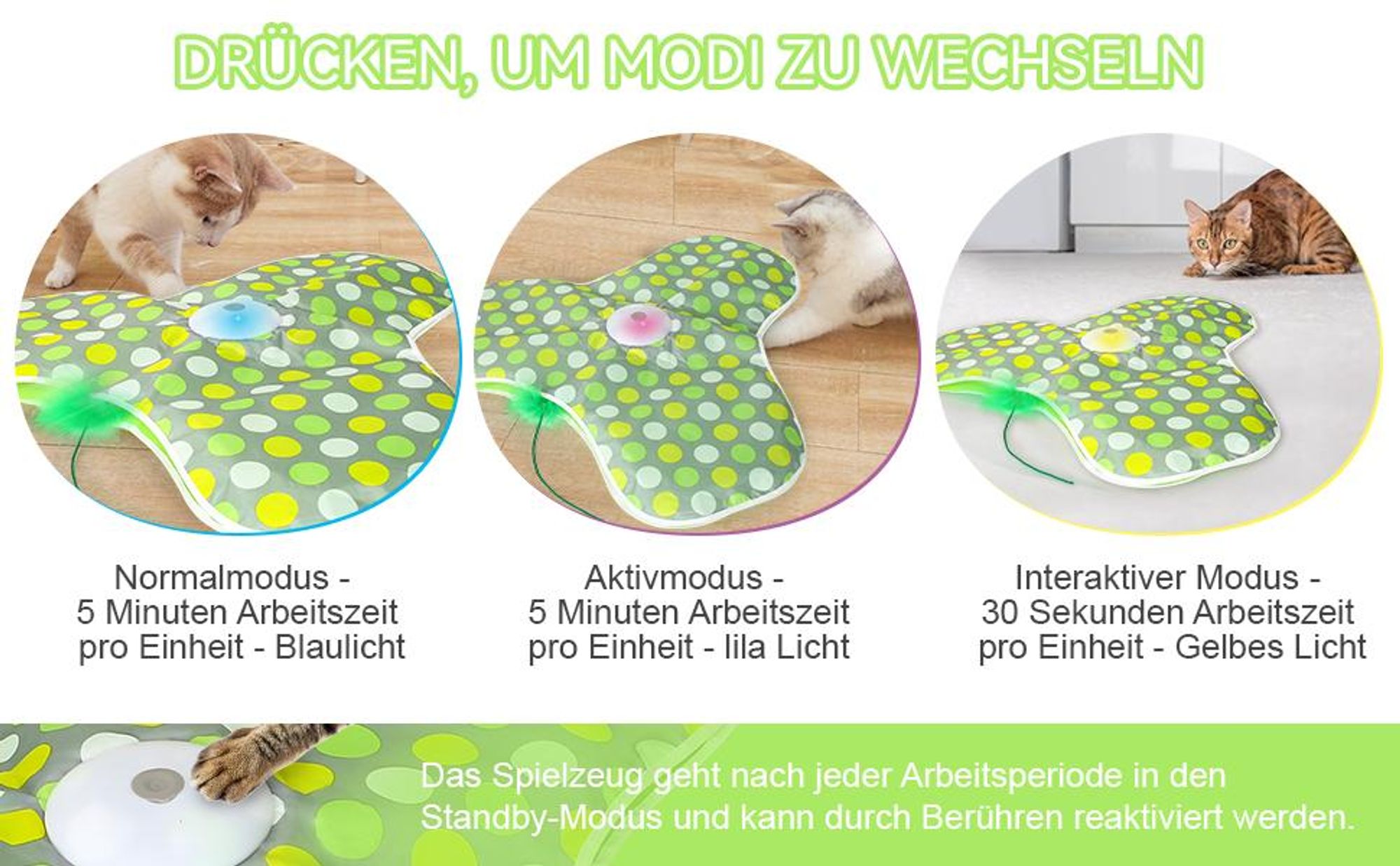 Katzenspielzeug, Elektrisch Interaktives Spielzeug, Selbstbeschäftigung, Versteckspiel, Beweglicher Feder Quietschender Maus, USB Wiederaufladbar
