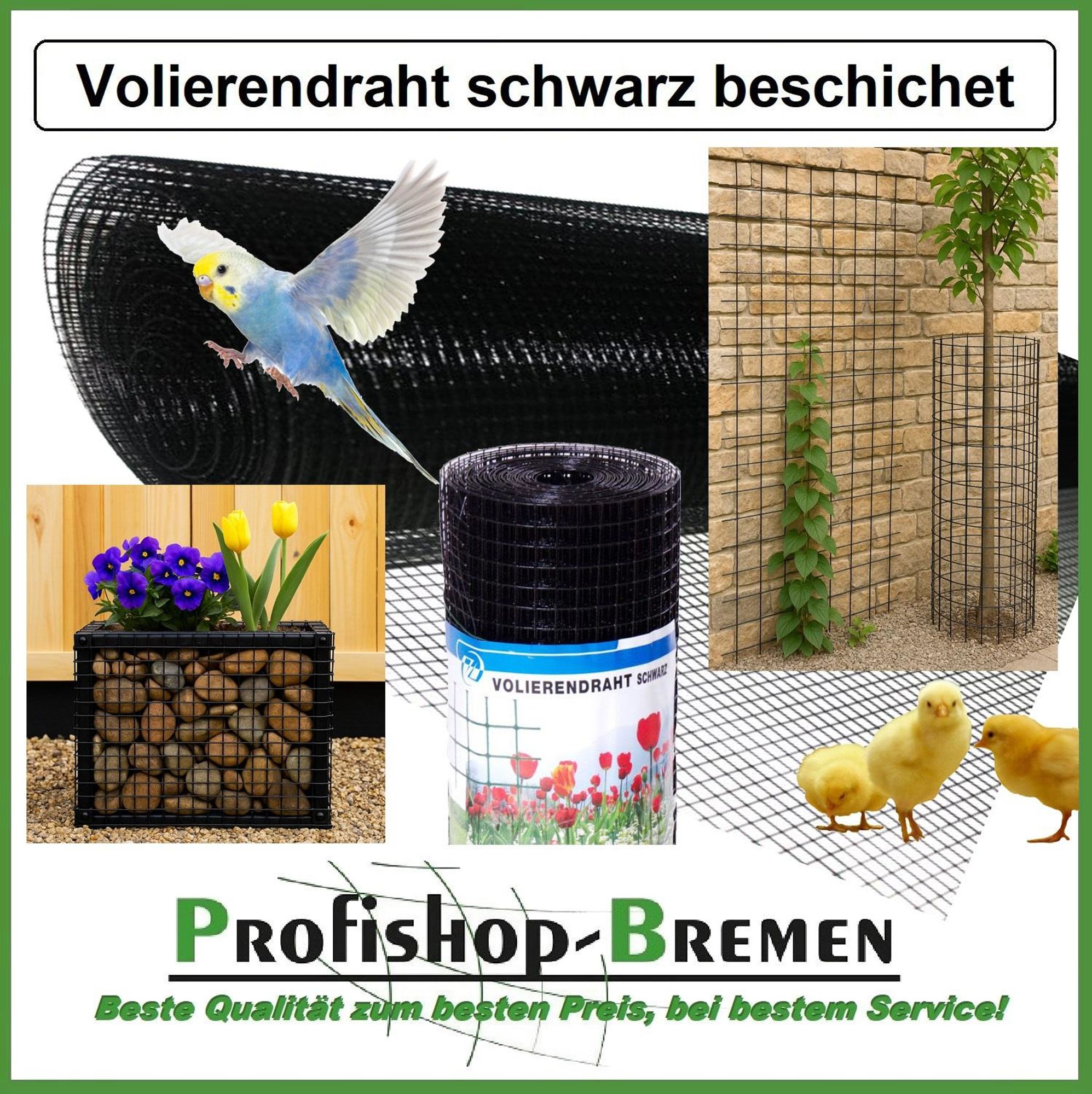 Volierendraht 10x1000 mm 10 m SCHWARZ beschichtet Drahtgitter Maschendrahtzaun Kaninchendraht Kükendraht Viereckdraht    Grundpreis pro Meter 2,20 EUR