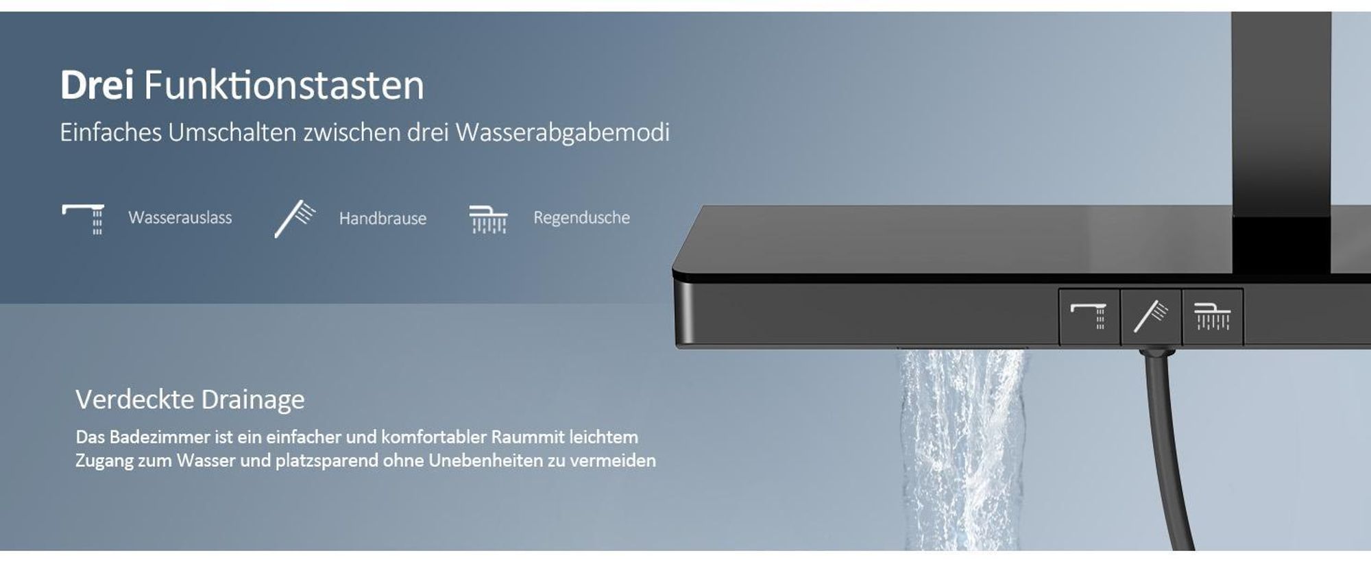 EMKE Duschsystem Luxus-Duschset mit Thermostat, extrabreite 710 mm Glasablage, Regendusche, Bad- & Duscharmaturen Matt Schwarz