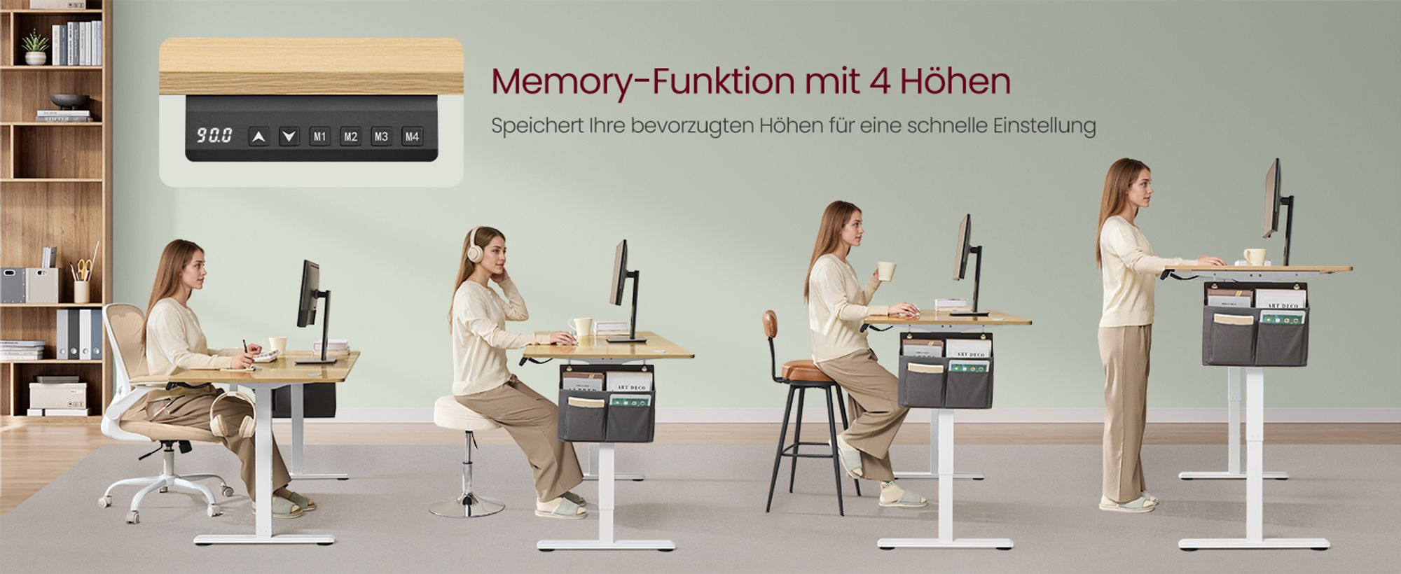 SONGMICS 160 cm, Elektrisch Höhenverstellbarer Schreibtisch, Memory-Funktion für 4 Höhen
