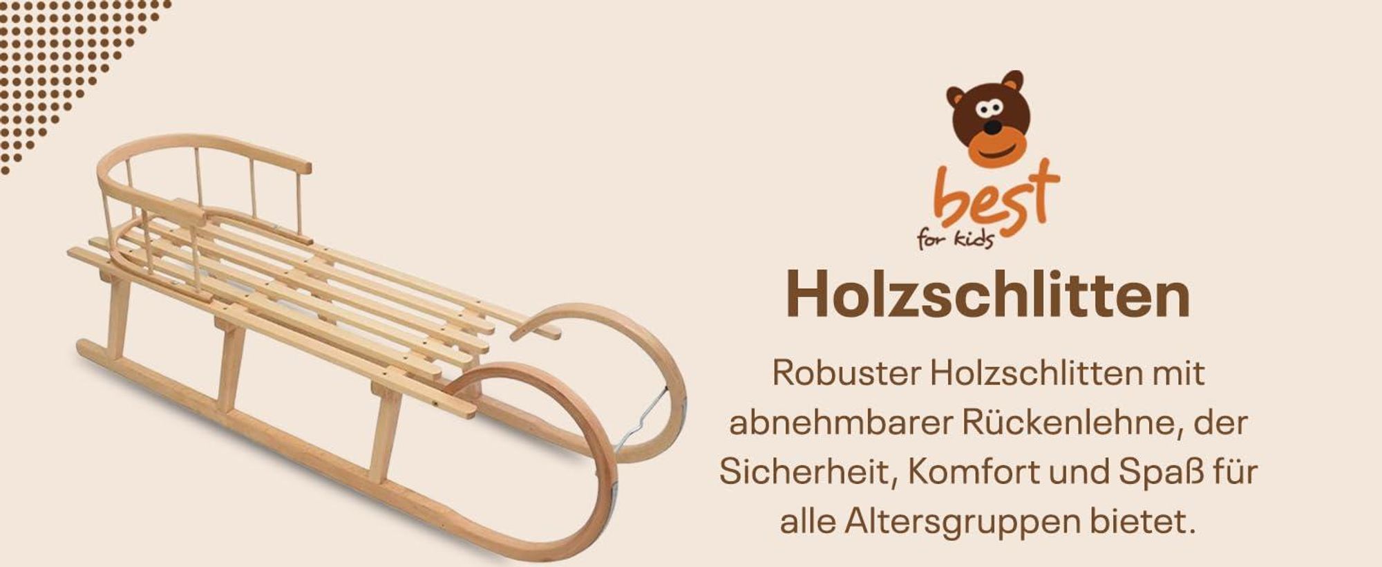 Holzschlitten | Hörnerrodel 120 cm mit Rückenlehne | Schlitten Kinder Holz | Kinderschlitten aus Holz | Perfekt für Winterabenteuer bis 200 kg