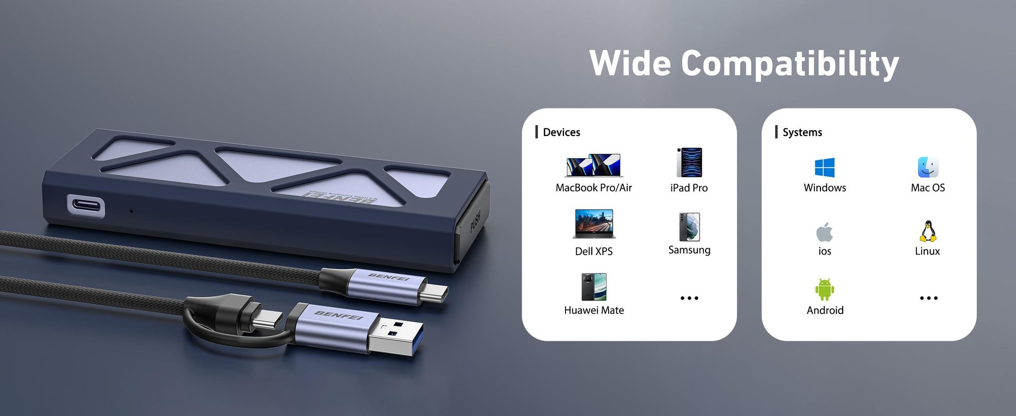 BENFEI Festplattengehäuse NVMe M.2 SSD Gehäuse USB 3.2 10Gbps mit Kühlkissen