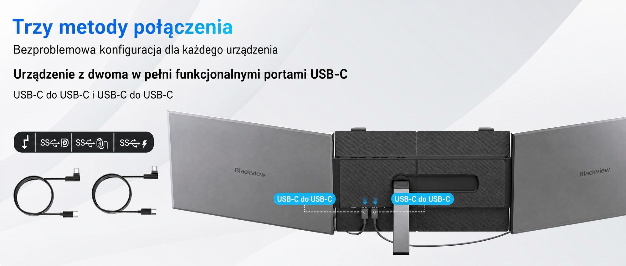 Blackview Przenośny monitor DCM6 14", monitor do laptopa z dwoma ekranami, ultracienki, FHD, do laptopów 13,3"-17,3", certyfikat obrót o 180°, kompatybilny z systemami Windows/Mac/Android