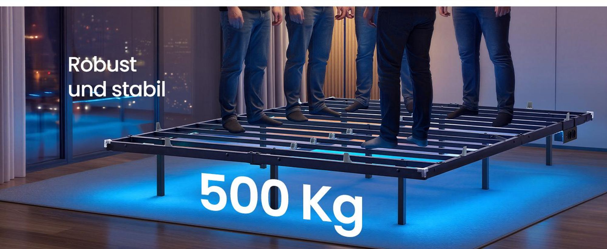 VASAGLE Bettgestell 160 x 200 cm mit LED-Beleuchtung, USB-C-Anschluss, Steckdosenleiste, Schlafzimmer, trägt bis 500 kg, schwarz