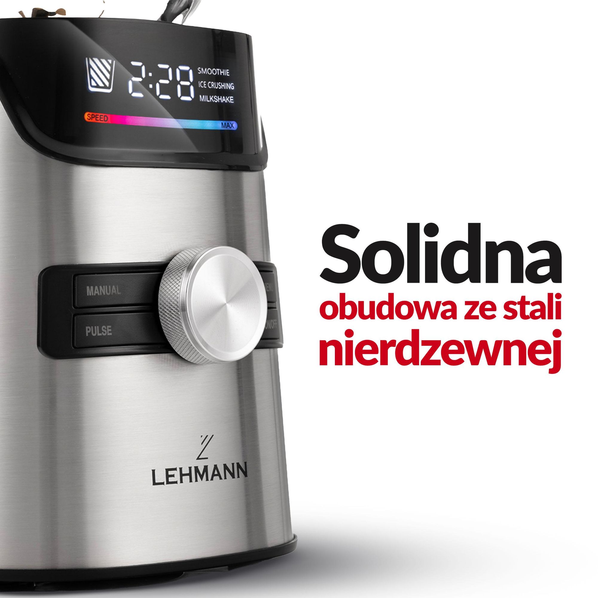 Mocny Blender Kielichowy Lehmann Senso 2000W Szklany 1,7L | Mikser Smoothie Koktajli Lodu | 2x Bidon Cup Młynek do Kawy | Stal Nierdzewna Złote ostrza