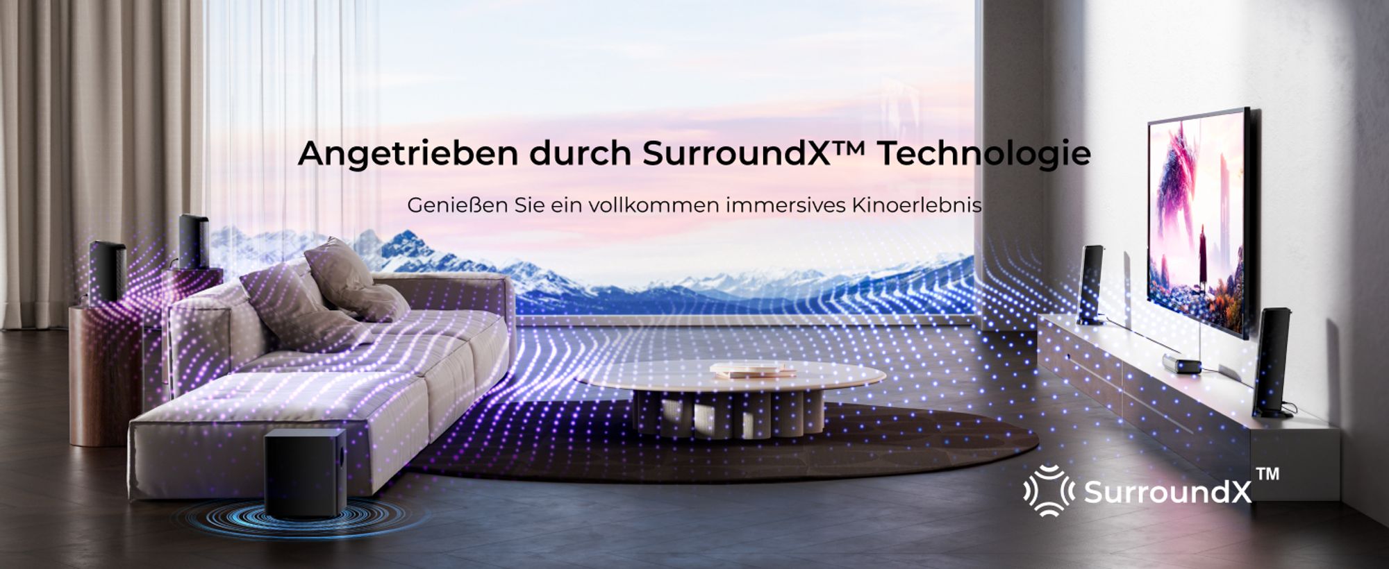 ULTIMEA 7.1ch abnehmbare Soundbar mit RGB Licht, Virtual Surround Sound System mit Subwoofer, 2 Surround Lautsprecher, 410W