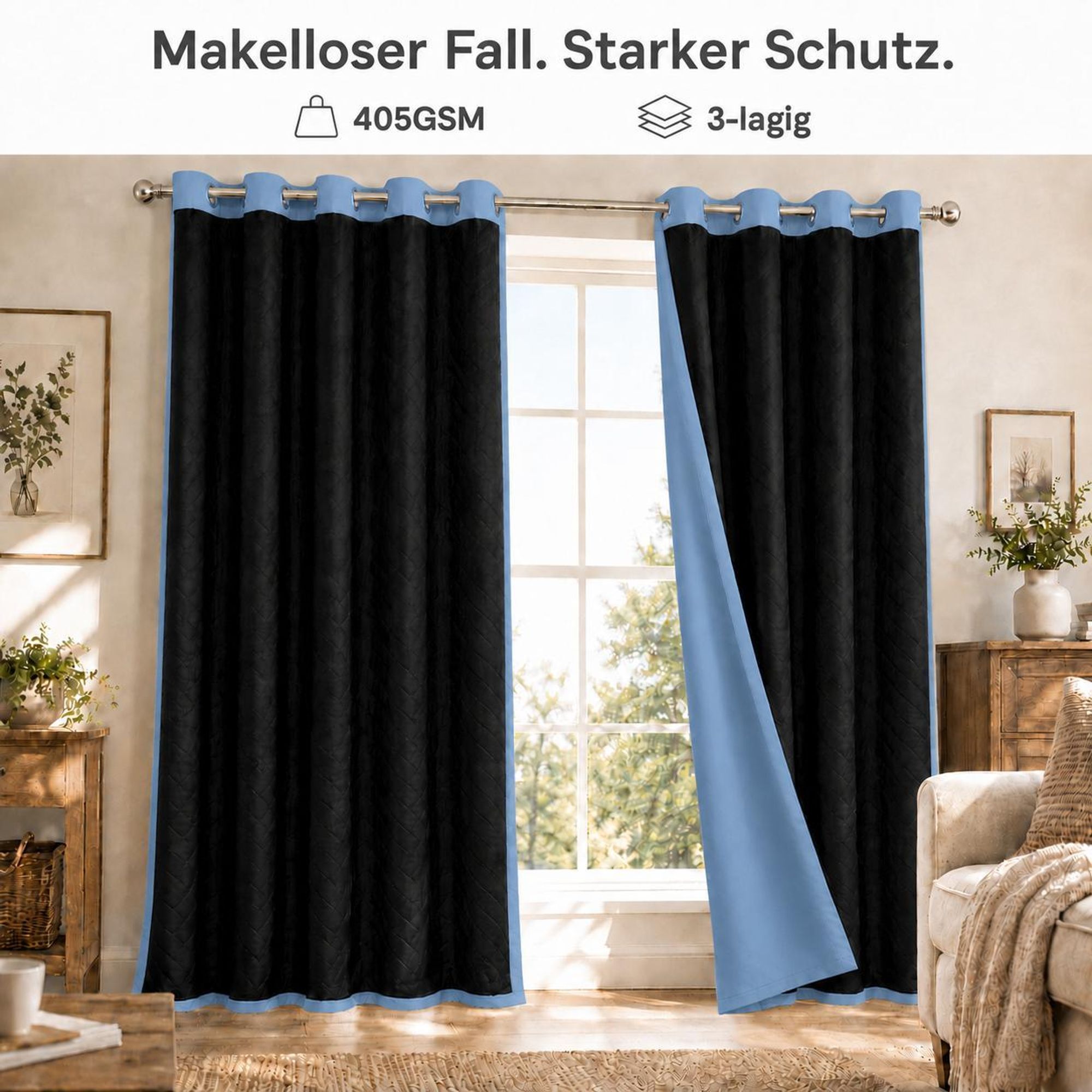 1x Outdoor Thermovorhang gegen Kälte und Hitze – Türvorhang, wasserdicht, Verdunkelungsvorhang mit Ösen für Garten Terrasse, Fenstervorhang, 132x244cm