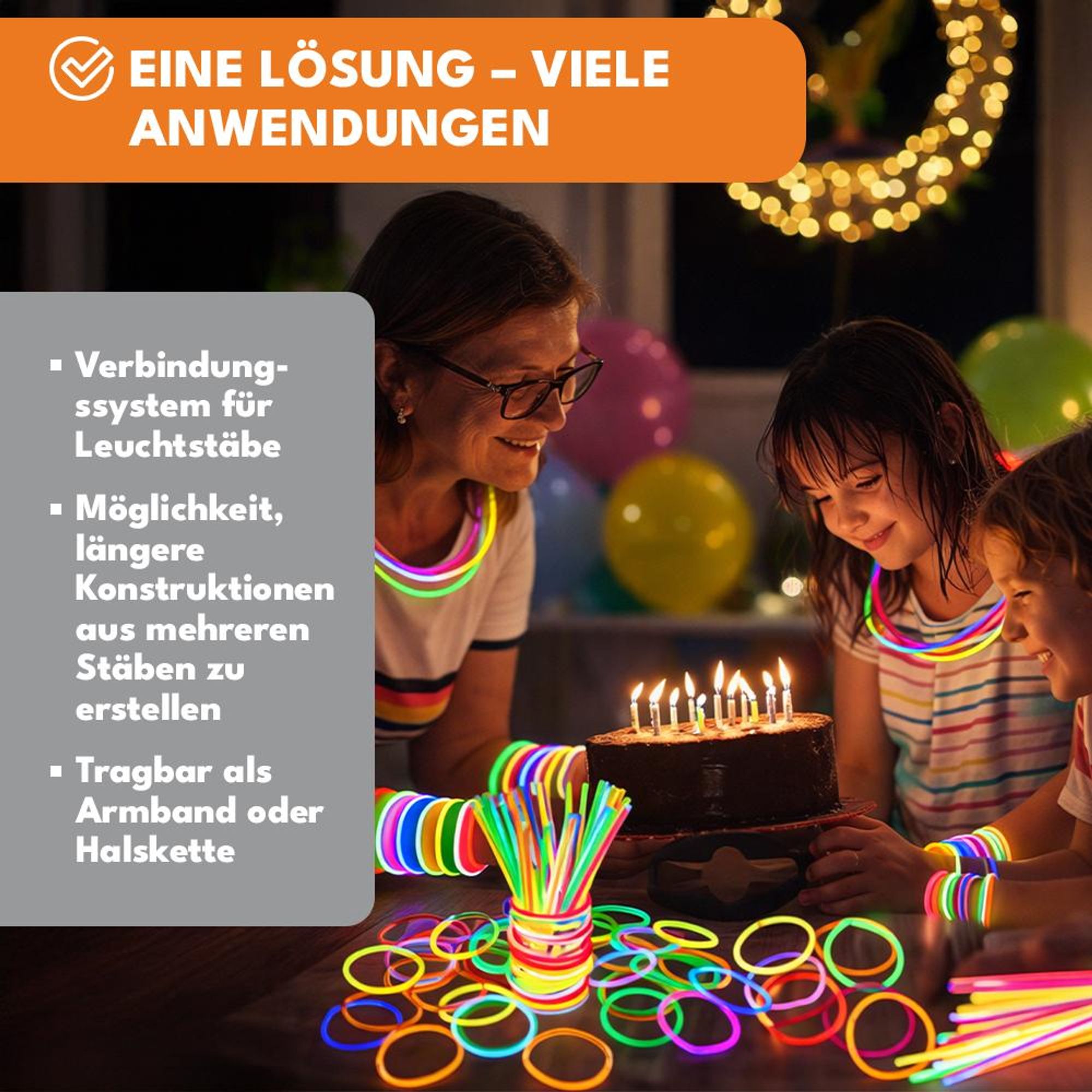 KRUMAD Knicklichter Party Set 100 Stück – Bunte Glow Sticks für Silvester Deko, Geburtstag, Hochzeit, Events, Mitgebsel & Tischdeko