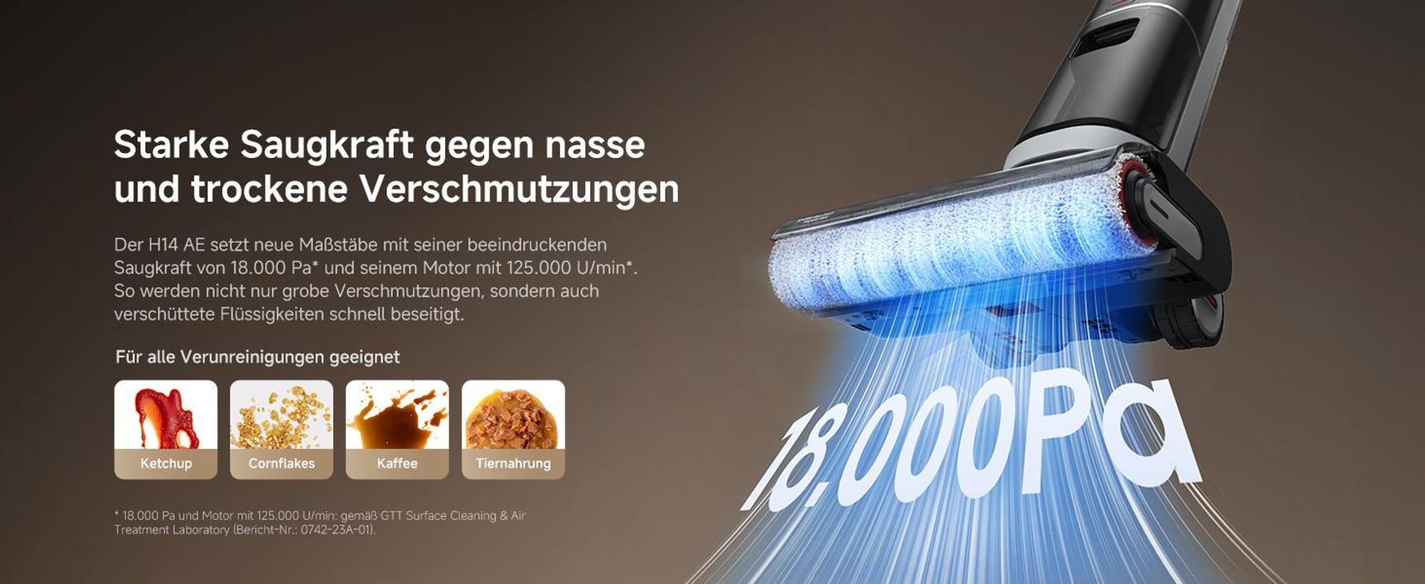 Dreame H14 AE Nass- und Trockensauger,18kPa Saugkraft,180° Lie-Flat,60 °C Bürstenpflege,selbstreinigend&trocknend,Doppelrotationsbürste,App,LED,280㎡