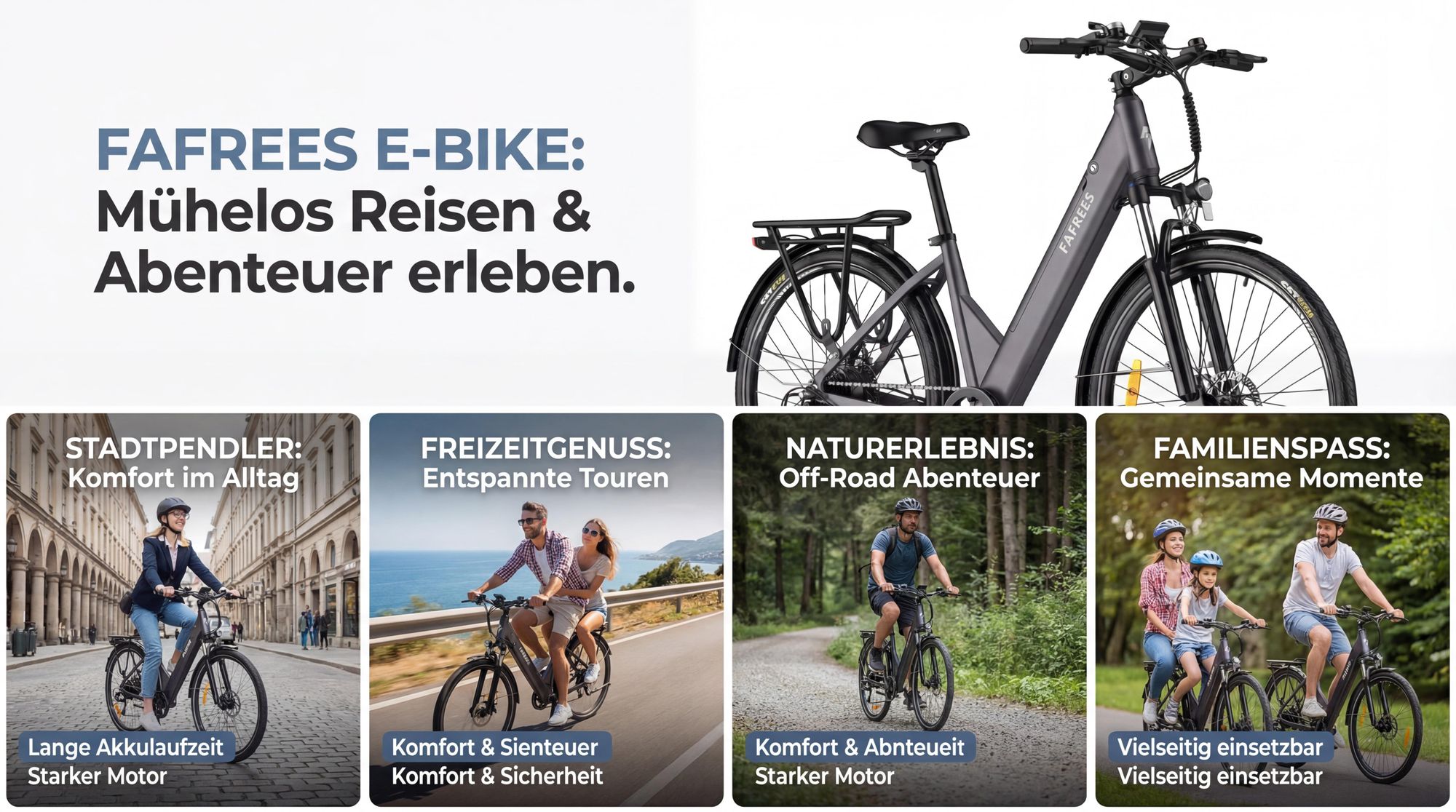 City E-Bike 27,5 Zoll Rostfreie Aluminiumlegierung 36 V 15 Ah 540 Wh bis zu 90 - 110 km Wasserdicht IP54 Elektrofahrrad 7 Gang, Grau