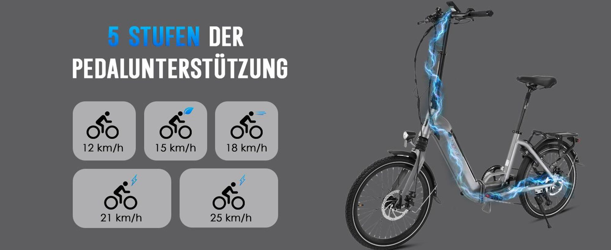 AsVIVA E-Bike 20" Klapprad B13 Stadtfalter 36V 14,0Ah Elektro-Klapprad Elektrofahrrad Pedelec grau
