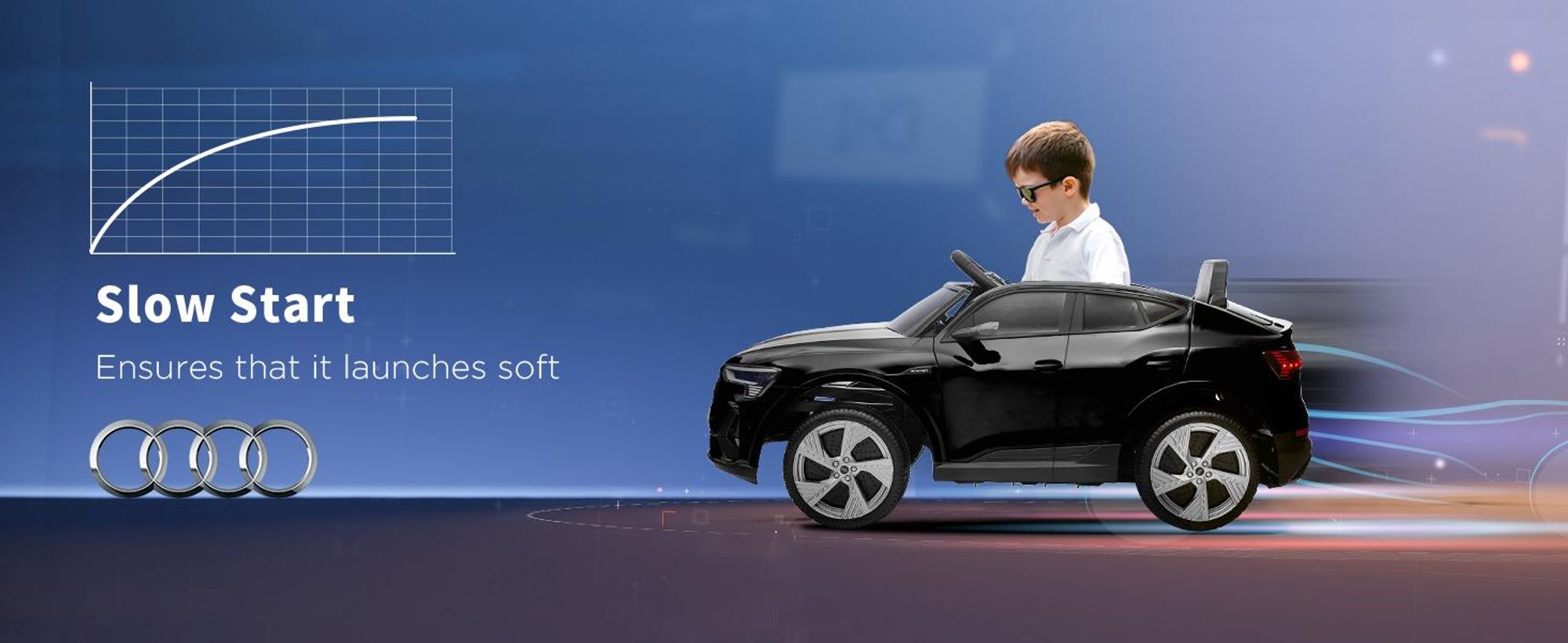 HOMCOM Elektryczny samochodzik dla dzieci, 12 V Audi E-tron z pilotem, pasem bezpieczeństwa, muzyką (MP3/USB/TF), jeździk dla dzieci w wieku 3-5 lat, 3-5 km/h, czarny