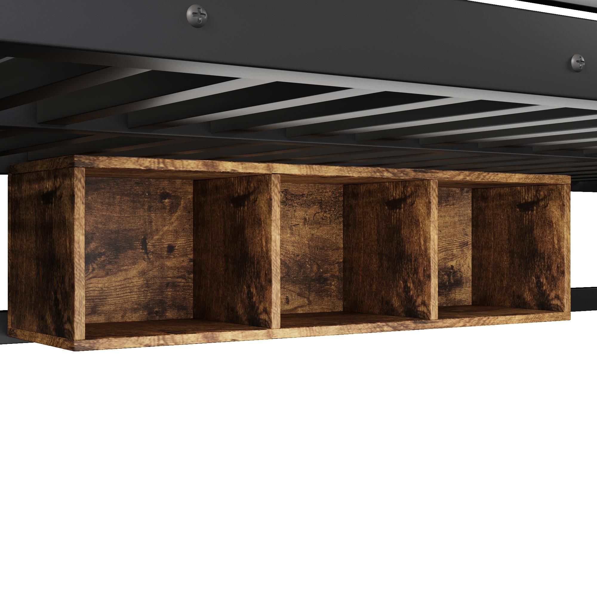 Merax Etagenbett 90x200 cm + 140x200 cm, Kinderbett mit LED Beleuchtung, Treppe mit Stauraum, Metallbett mit Geländer, Jugendbett, Stockbett, Schwarz