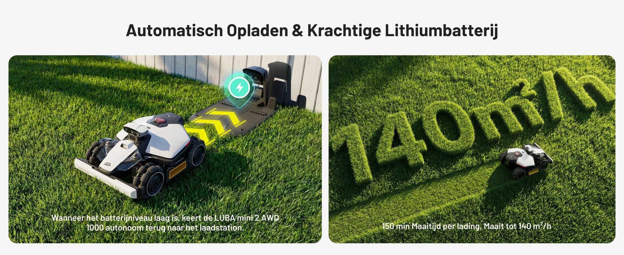 Robotmaaier Mammotion LUBA Mini 2 AWD 1000 met garage en wasstandaard, zonder kabels, 1000m², maait langs de randen, DropMow, auto-kaartgeneratie, APP
