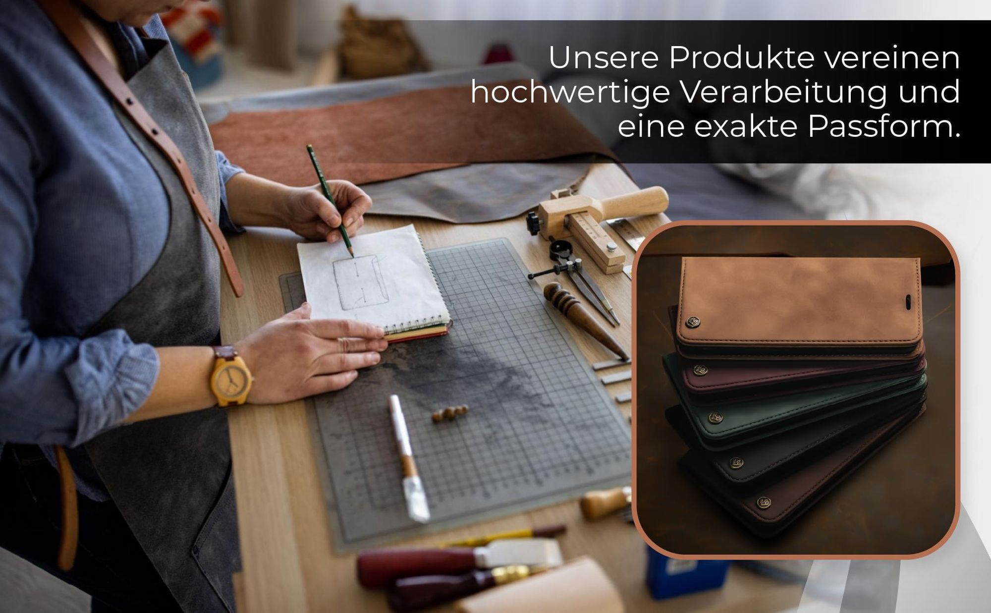 Fertigung der LBH Handytasche für Samsung Galaxy A14 / A14 5G aus hochwertigen Materialien