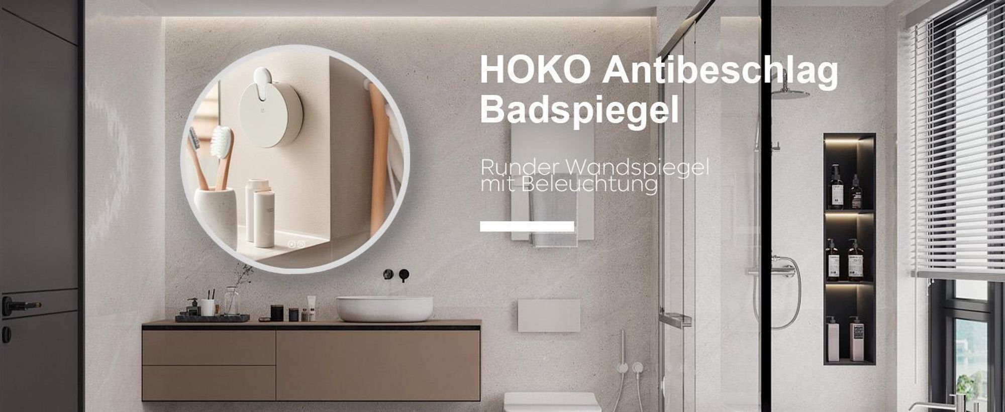 HOKOBadspiegel Anti-fog Rund 80cm mitRahmen+TouchSchalter+LichtWechsel Warmweiß-Kaltweiß-Neutral Licht mit TouchSchalter und Wandschalter einschaltbar