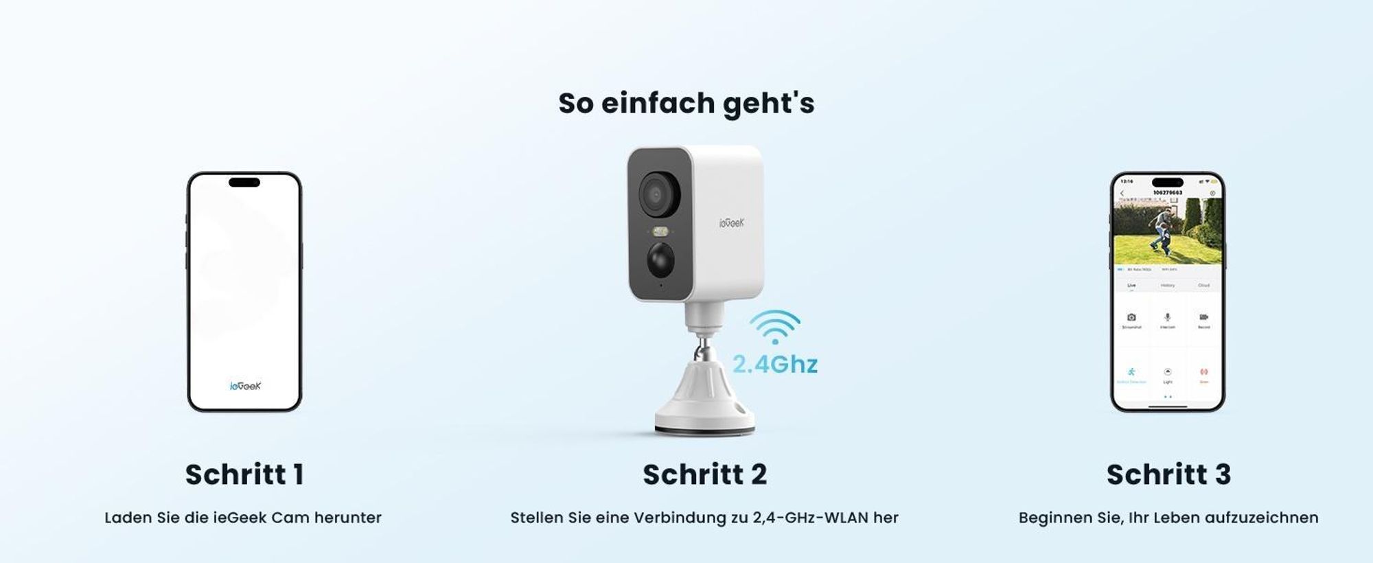 2K Überwachungskamera Außen Akku, IP Kamera Wlan Farbnachtsicht mit PIR-Bewegungserkennung 2,4 GHz WLAN 3PCS